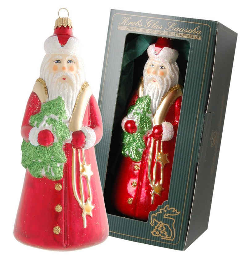 Krebs Glas Lauscha Christbaumschmuck Rot/Grün 15cm Santa mit Baum, Glasornament, mundgeblasen, handbemalt (1-tlg)