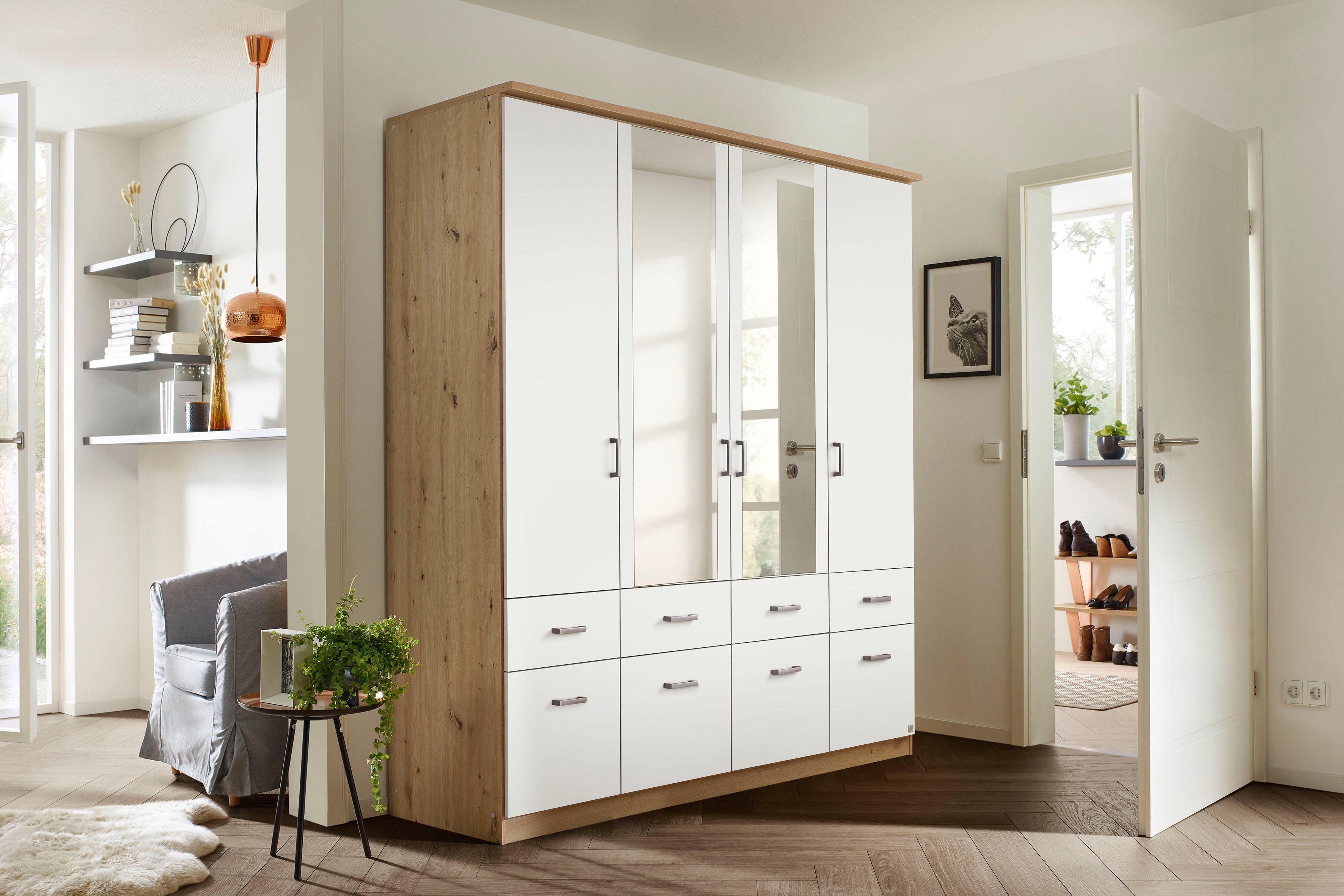 rauch Kleiderschrank Kleiderschrank Schrank Garderobe deckenhoher Schrank BREMEN (optional mit Spiegel, Breiten: 91/136/181 cm, Höhe: 199 cm) in vielen Farbvari – Bild 2 von 5