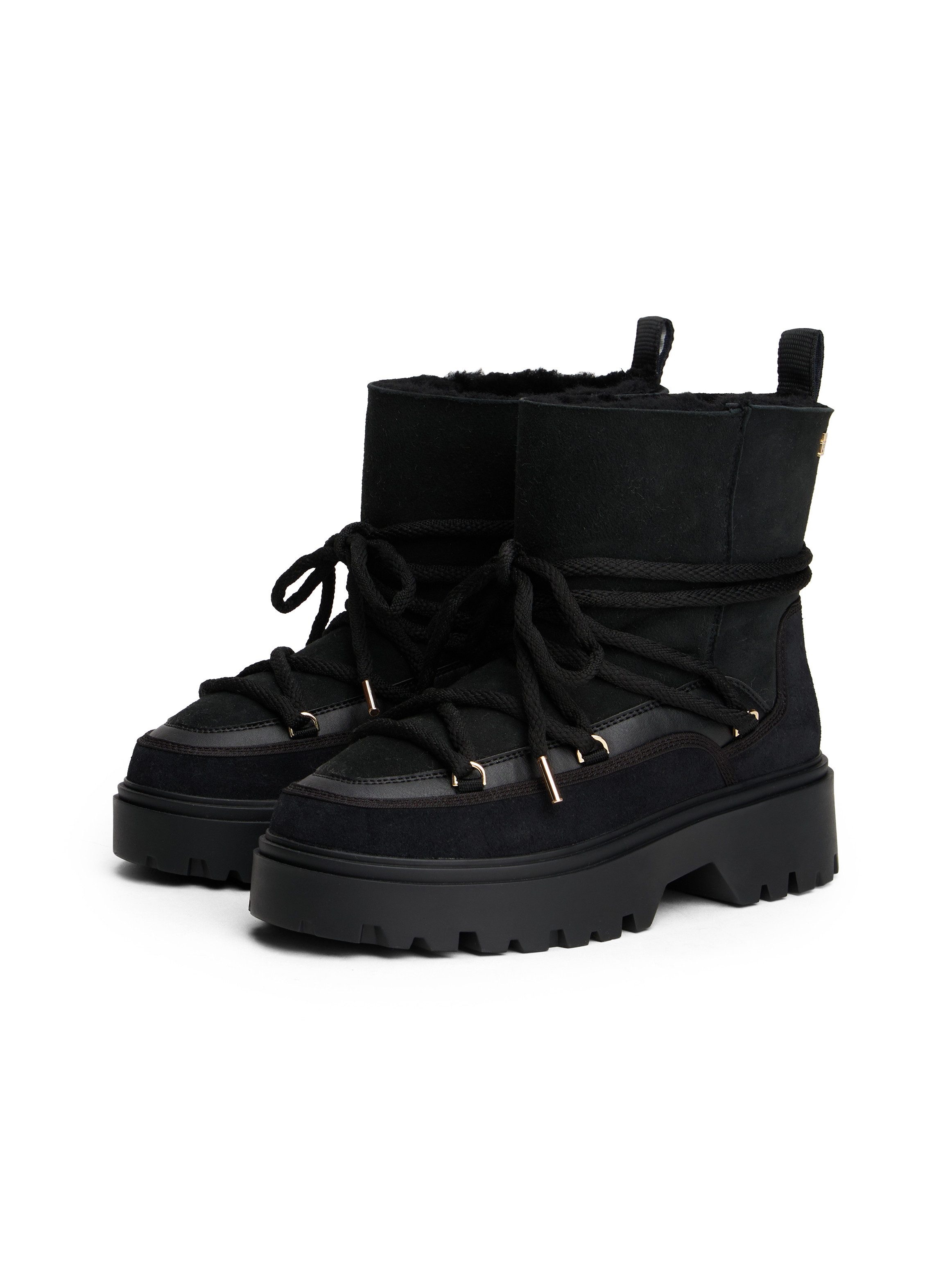 Tommy Hilfiger REAL SHEARLING LACEUP SNOWBOOT Winterboots, Blockabsatz, Plateau, Schnürboots mit aufgesetzter Schnürung