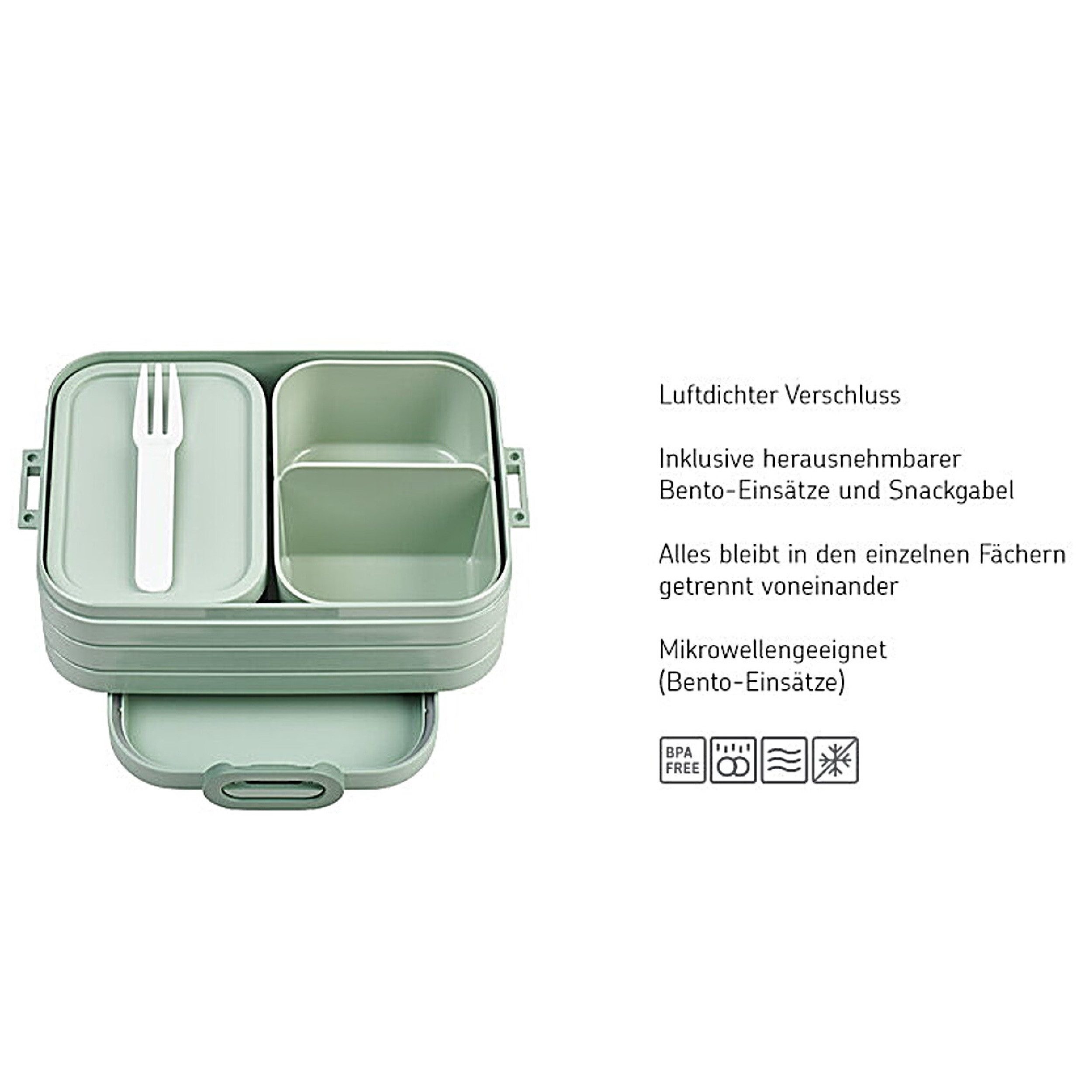 Mepal Lunchbox Brotdose Midi, mit Bento Box, Essenbox mit Fächern, Nordic Sage, Acrylnitril-Butadien-Styrol, tpe, Polypropylen, Für 2 Sandwiches oder 4 Brotscheiben, für kleine Snacks & Reste