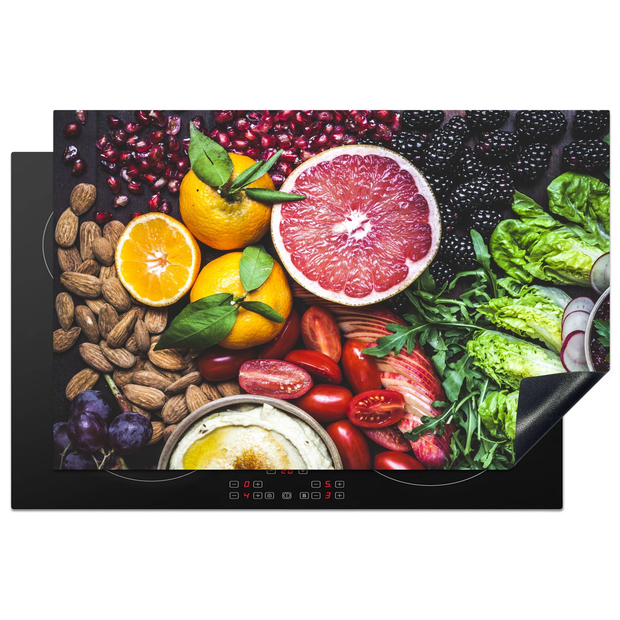 MuchoWow Herdblende-/Abdeckplatte Gemüse - Obst - Farben, Vinyl, (1 tlg), 81x52 cm, Induktionskochfeld Schutz für die küche, Ceranfeldabdeckung