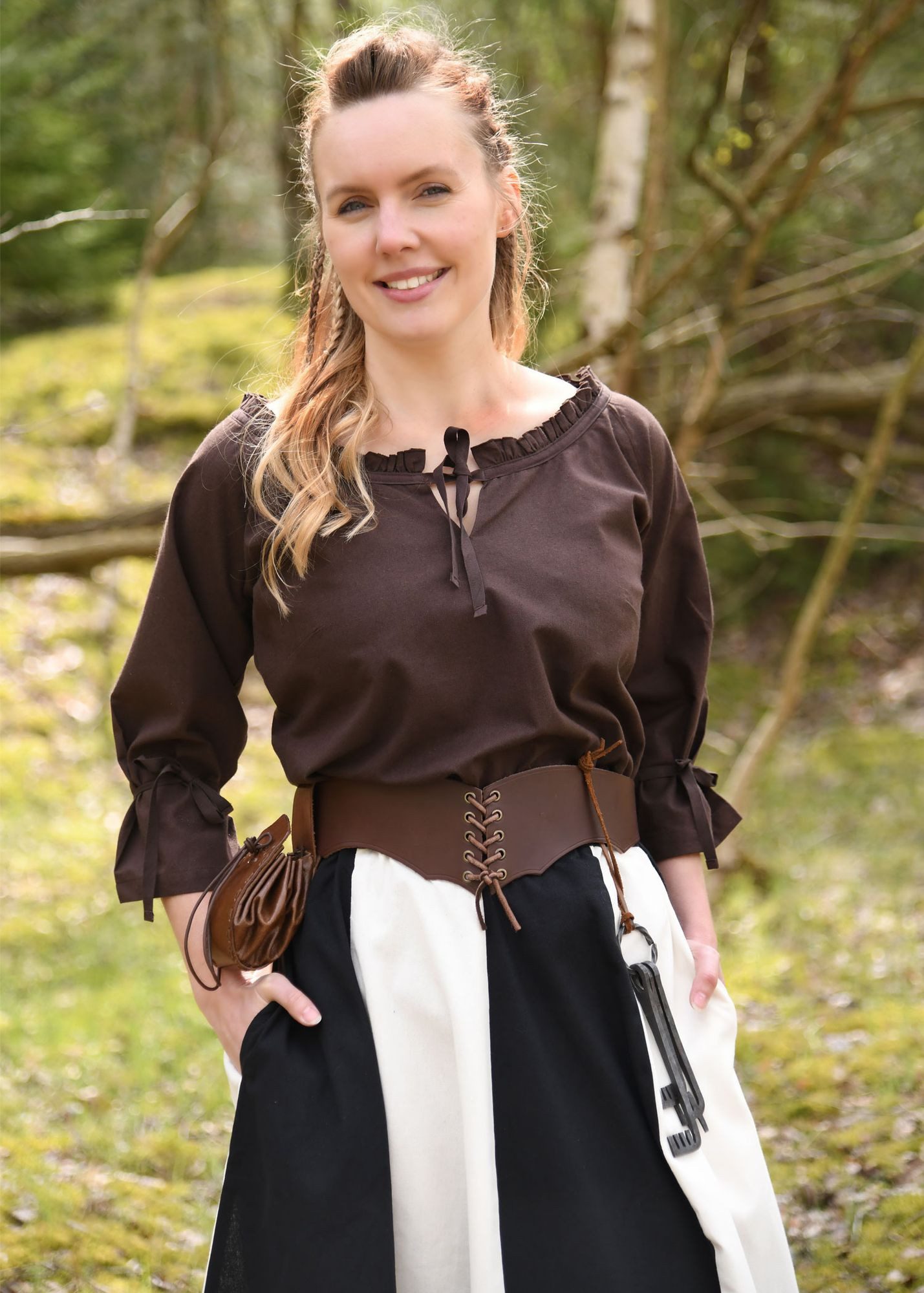 Kostüm Mittelalter Bluse Birga mit 3/4 Arm, braun, Gr. L