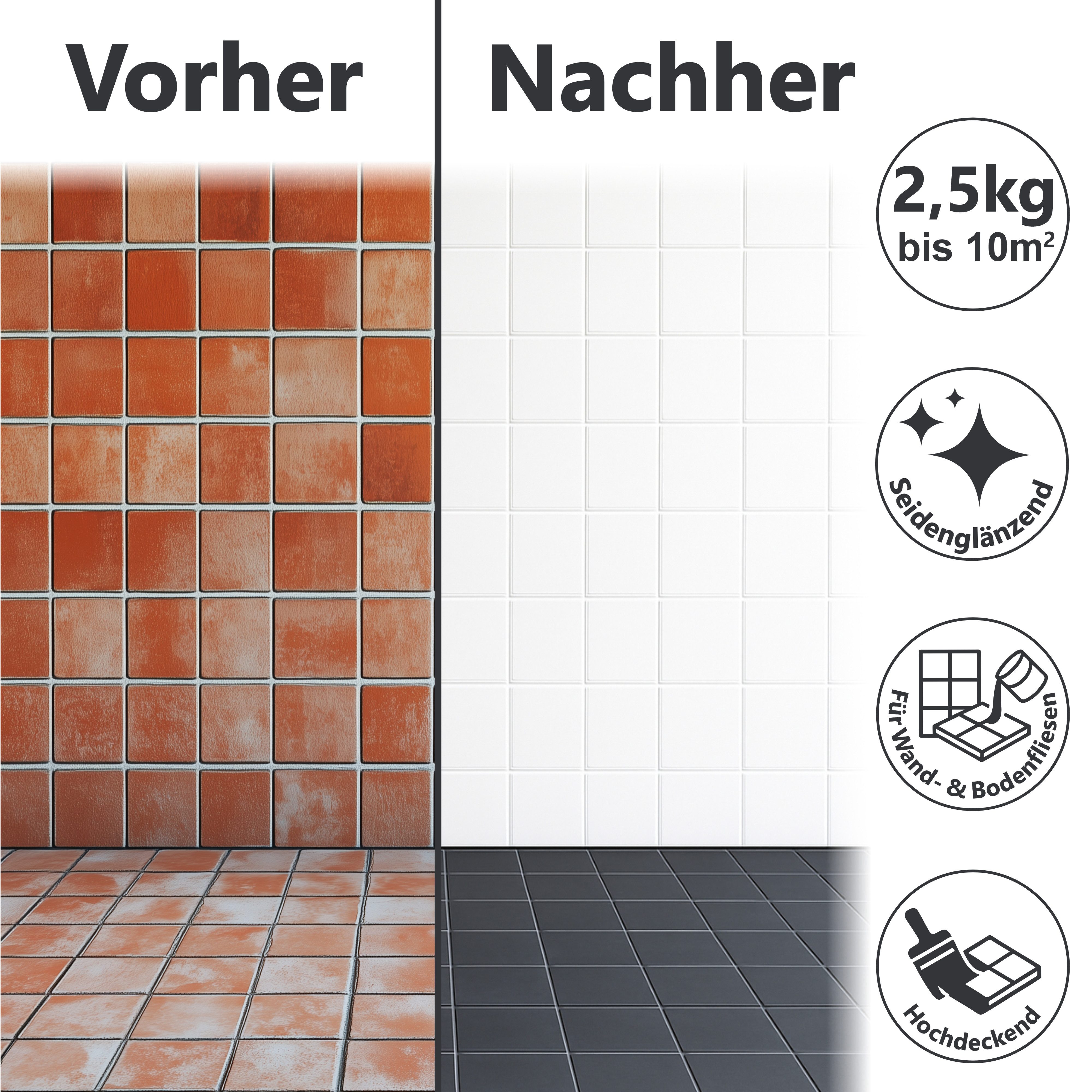 WO-WE Fliesenlack 2K Fliesenfarbe Fliesen Lack Bodenfliesen W712, 2,5Kg, Seidenglänzend, Epoxidharz