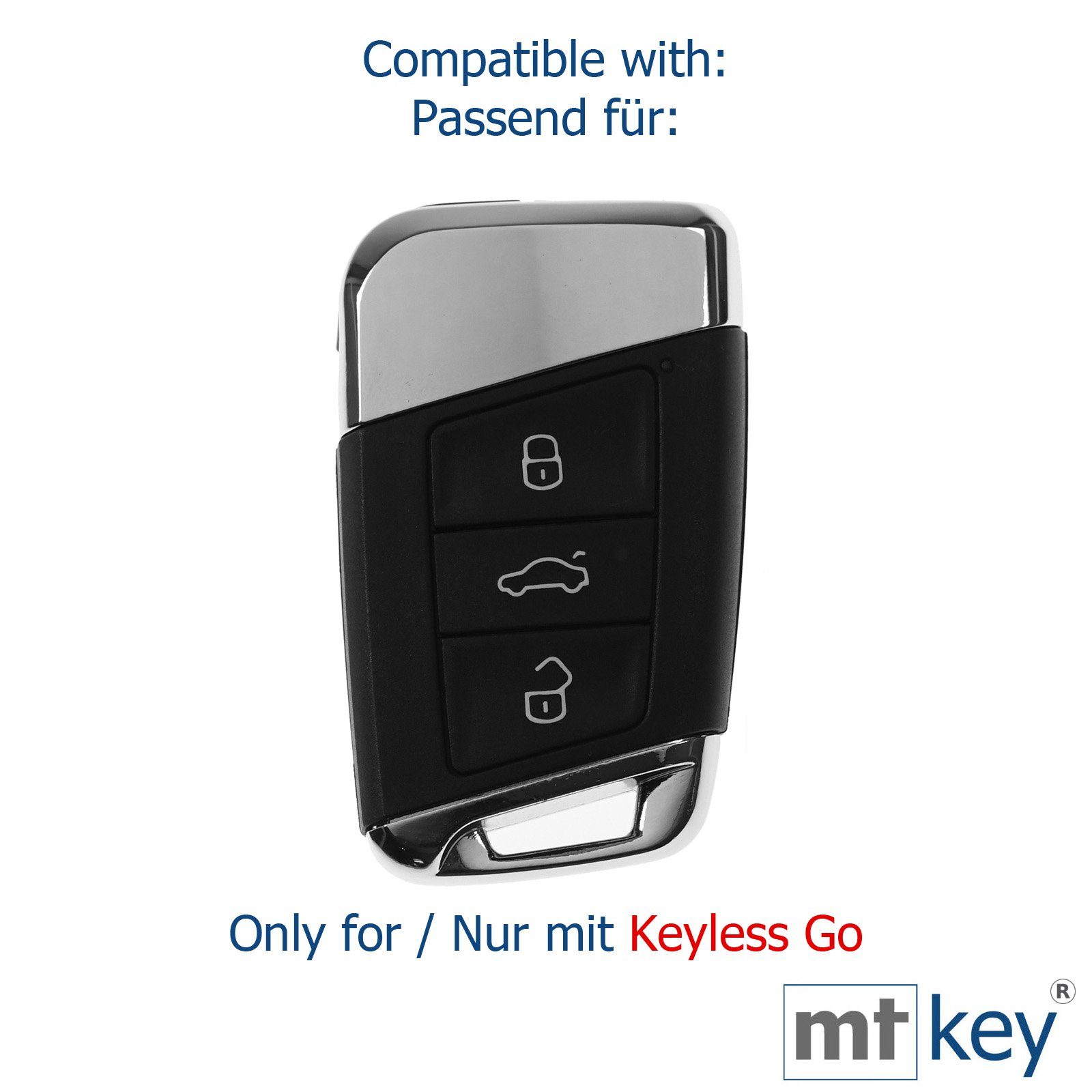Silikon Blau, SMARTKEY Schutzhülle mt-key Kodiaq Softcase Skoda VW Autoschlüssel 3 Passat KEYLESS für B8 Tasten Schlüsseltasche Arteon