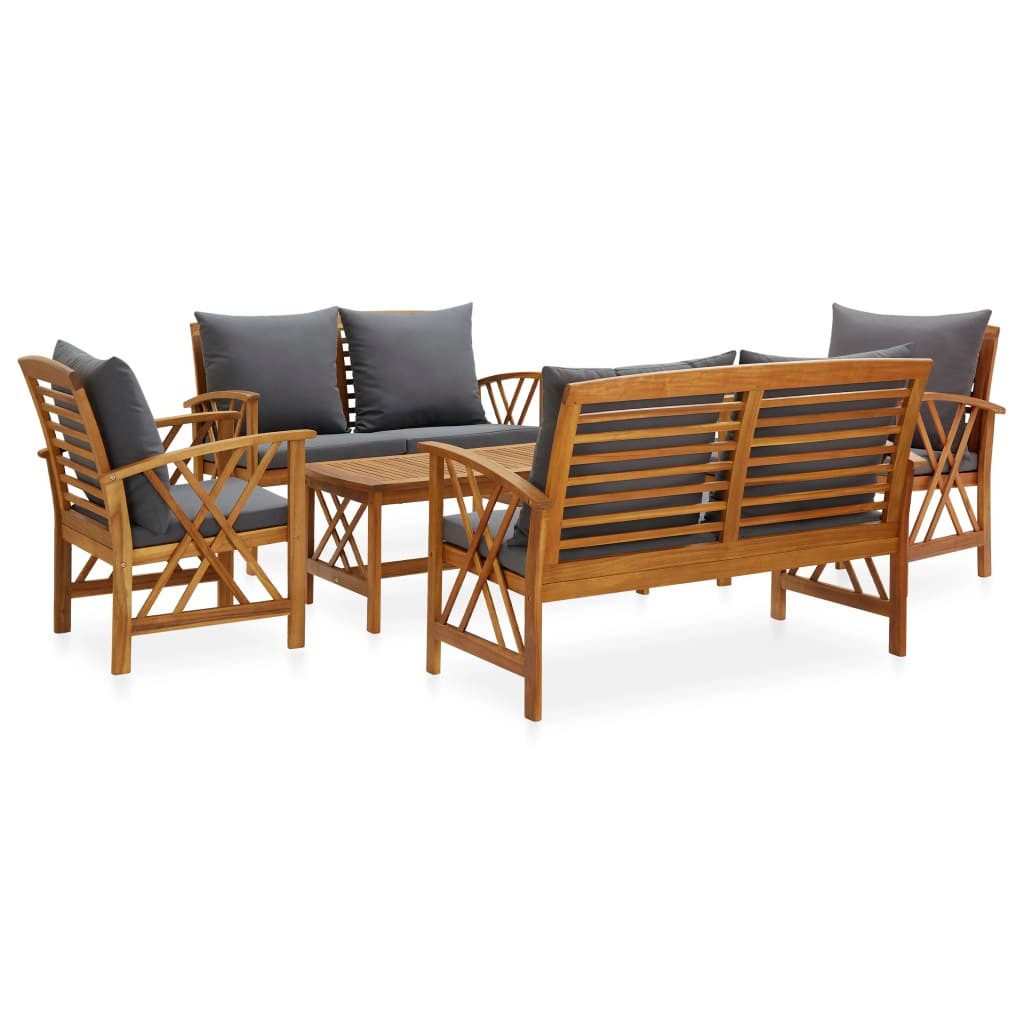vidaXL Gartenlounge-Set 5-tlg. Garten-Lounge-Set mit Auflagen Massivholz, (1-tlg)