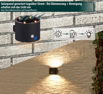 Northpoint LED Außen-Wandleuchte LED Solar Wandleuchte mit Bewegungsmelder warmweiß Zylinder