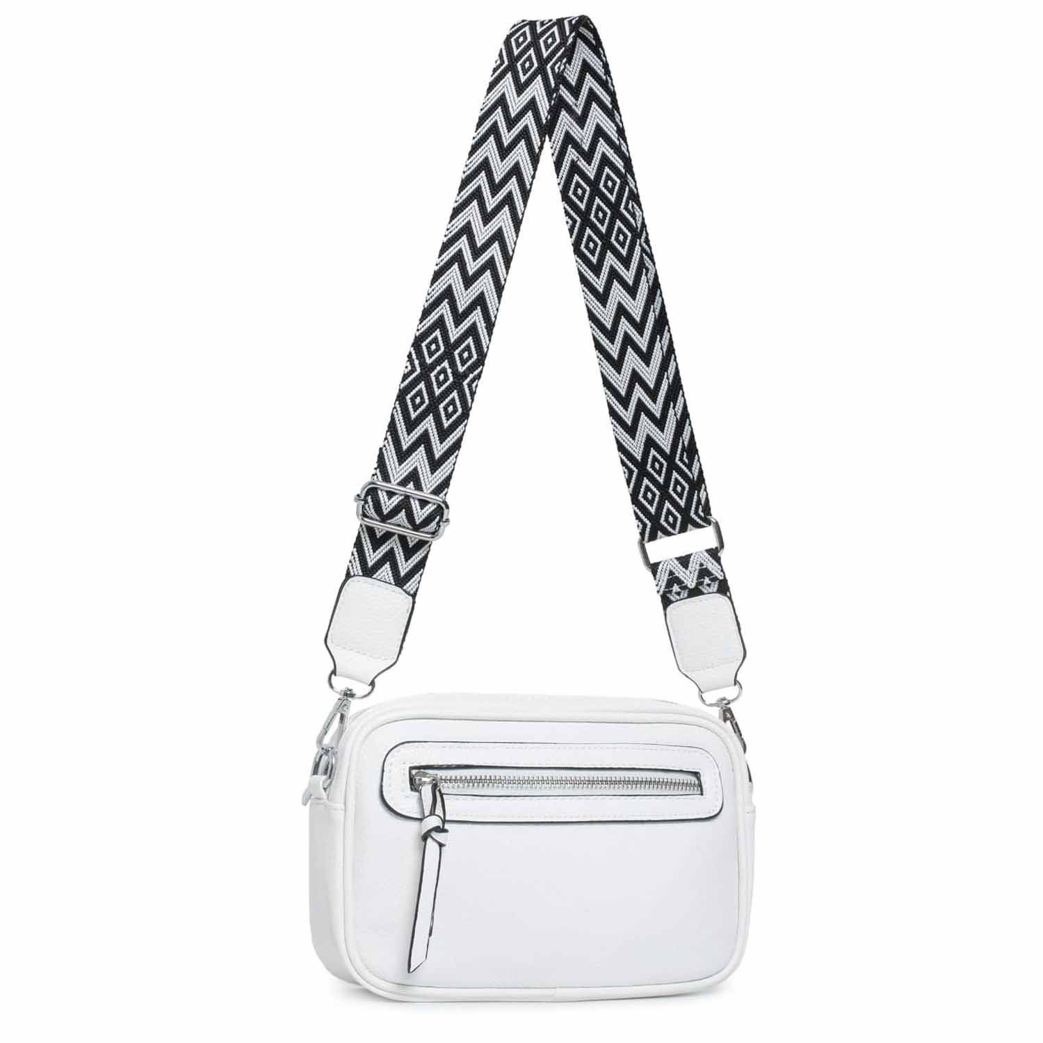 ITALYSHOP24 Schultertasche Damen Umhängetasche CrossBody Brusttasche Crossover Handtasche Reise (Tasche mit einem breitem Muster Stoffgurt/Umhängeband), Bodybag Cross Bag Schmucktasche Gürteltasche Muster Taschengurt Clutch