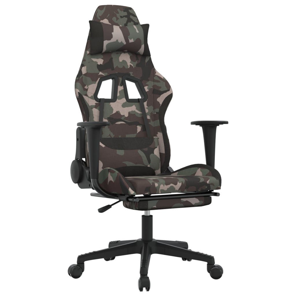 furnicato Gaming-Stuhl mit Massage & Fußstütze Schwarz Camouflage Stoff (1 St), Atmungsaktiver Spielsessel mit Liegefunktion und Massagefunktion