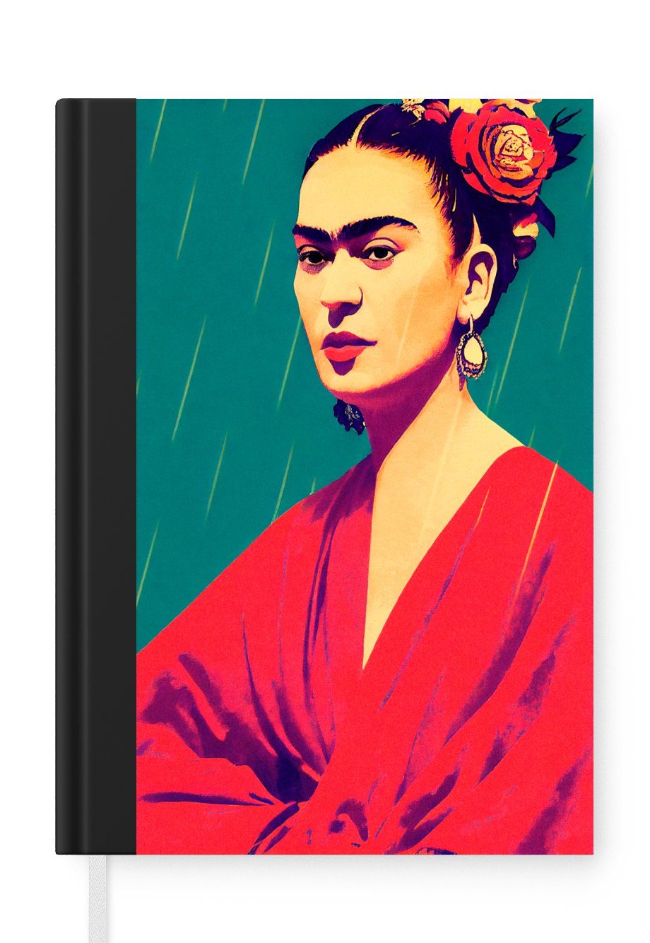 - Journal, Notizbuch Seiten, - - 98 - Frau MuchoWow Kahlo Rot, Tagebuch, Haushaltsbuch Merkzettel, Vintage A5, Porträt Notizheft, Frida