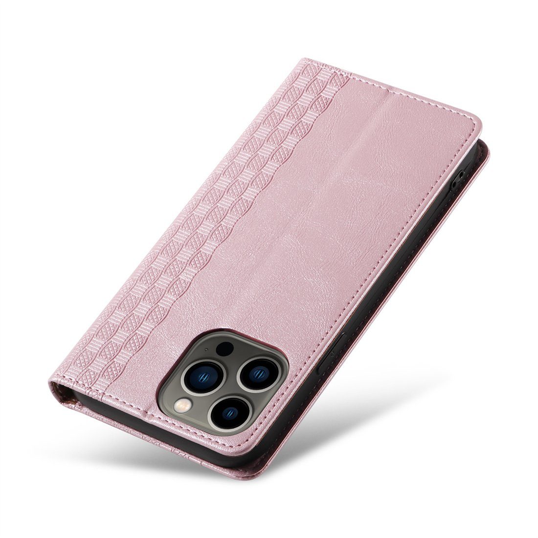 DÖRÖY Handytasche iPhone Handytasche Ledertasche pro, Flip-Tasche, geprägte Rosa 15 für