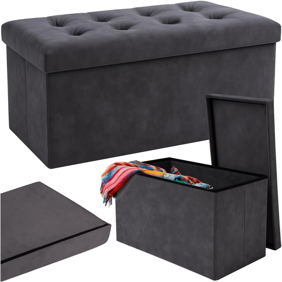 Ruhhy Sitzbank Faltbare Sitzbank mit Stauraum 76x38x38 cm – XXL Sitzpouf (Puff Versteifung Sitz mehrsprachig Benutzerhandbuch, Puff Versteifung Sitz mehrsprachig Benutzerhandbuch), wasserdicht und stabil – Aufbewahrungsbox Hocker