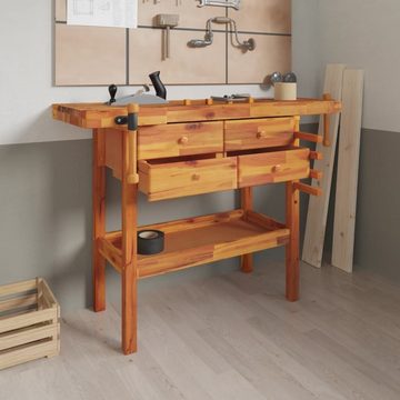 DOTMALL Werkbank Holz Arbeitstisch mit Schubladen Schraubstöcken 124x52x83 cm