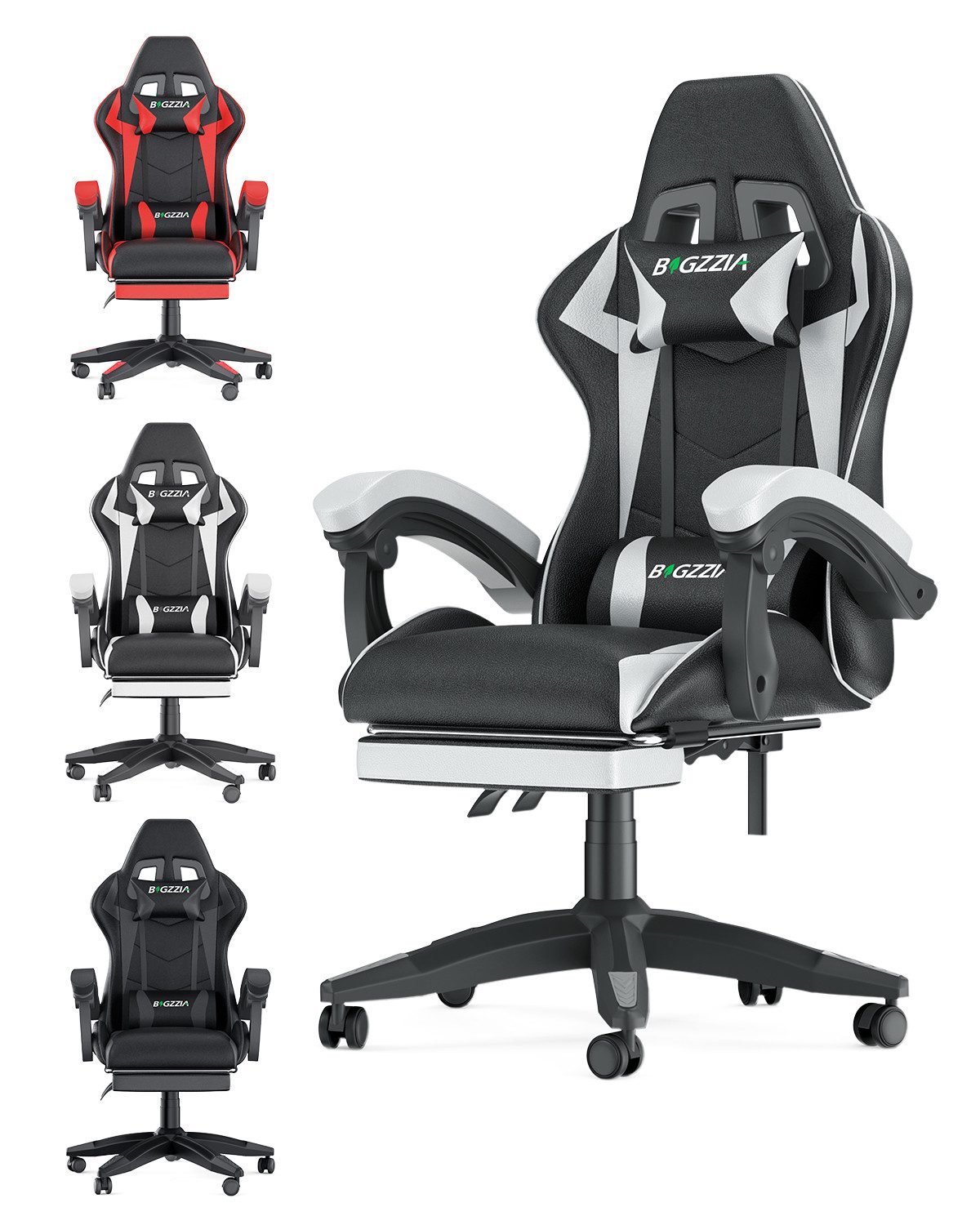 Bigzzia Gaming Stuhl Rot - Ergonomischer Gamer Stuhl Mit Lordosenstütze & Kopfkissen