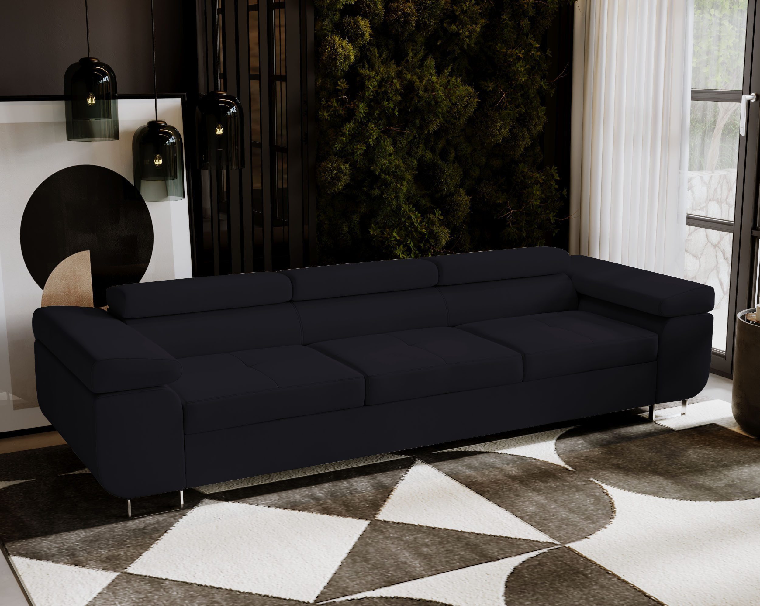 Goldstoff 3-Sitzer VENUS Schlafsofa, Ausziehsofa mit Bettkasten, verstellbare Kopfstützen, Coach - Sofa mit Schlaffunktion, mit Relaxfunktion