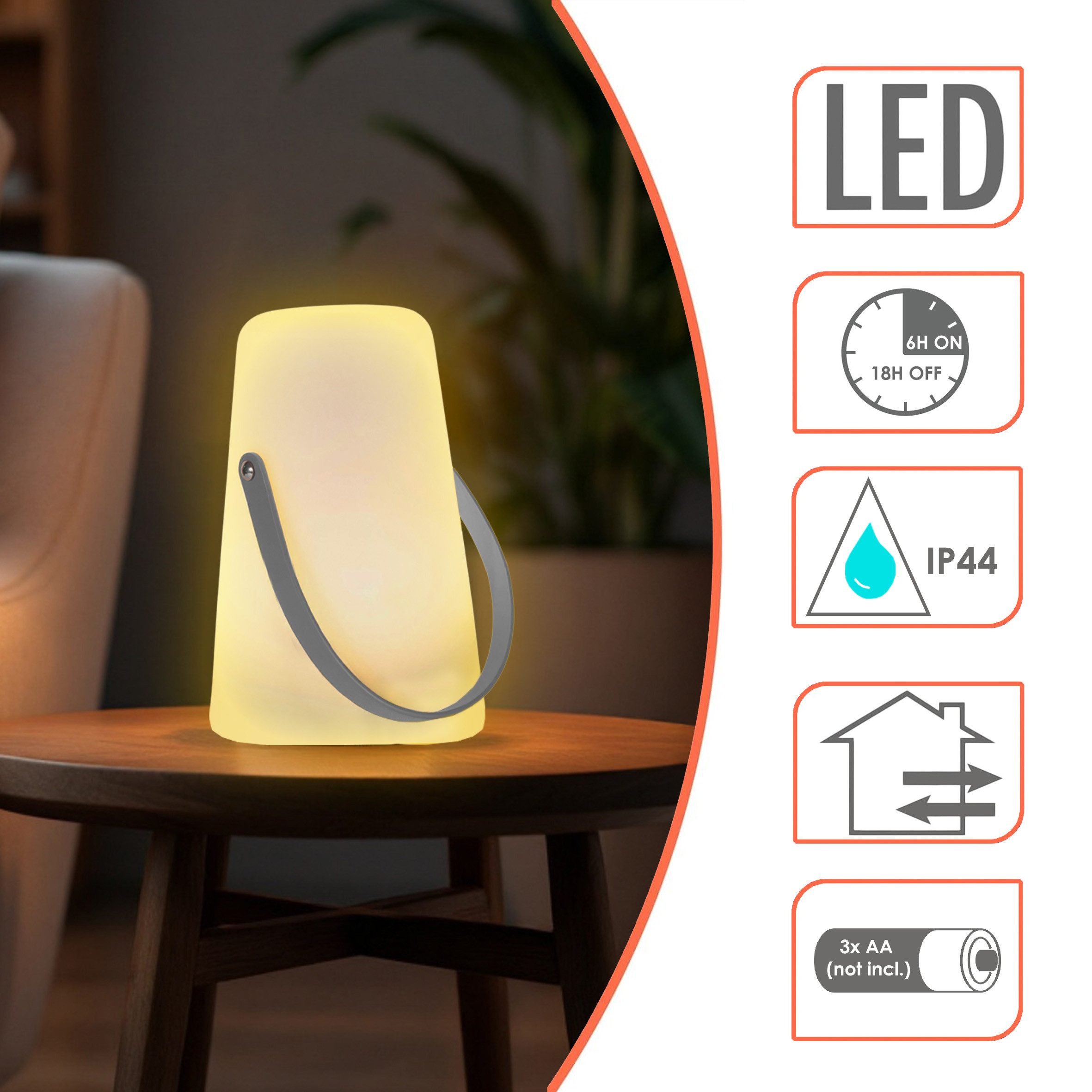 Spetebo Außen-Tischleuchte LED Tischlampe mit Lederband konisch rund, mit Timer, LED fest integriert, warm weiß, Gartenlampe