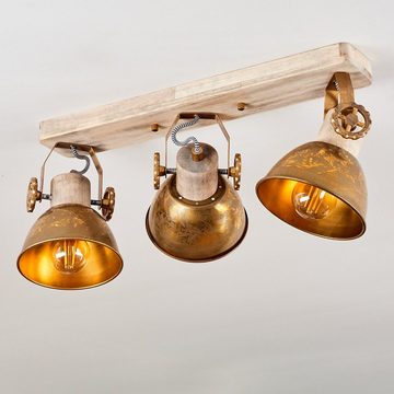 hofstein Deckenleuchte »Cotes« 3-flammige Zimmerlampe aus Holz und Metall in bronzefarben, ohne Leuchtmittel, Industrial/Vintage Look, 3xE27, die Leuchtenköpfe sind verstellbar