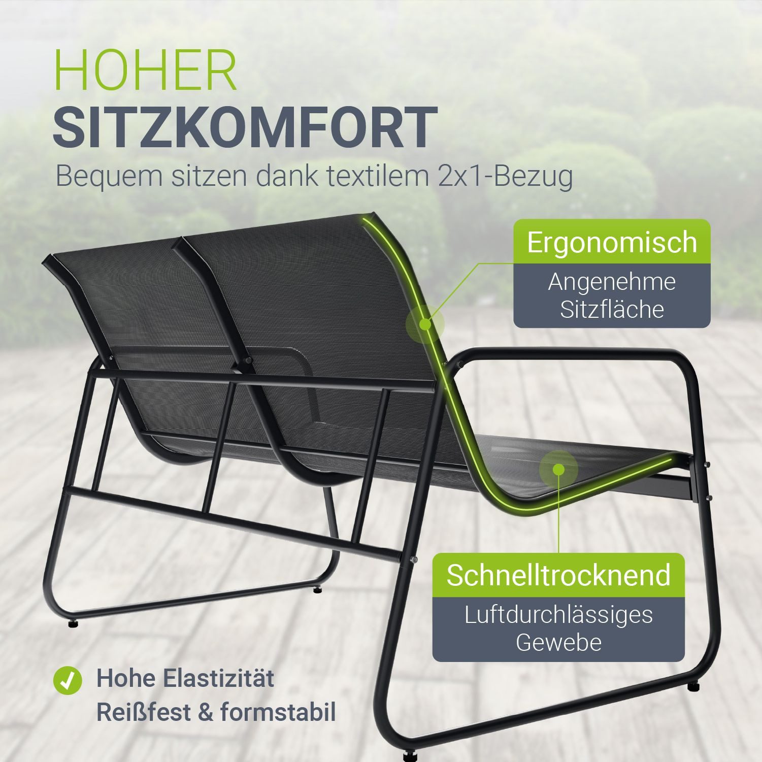 Juskys Gartenlounge-Set Genua, (4-tlg), 4-teilig, UV-beständig, Metallgestell, Tisch mit Glasplatte