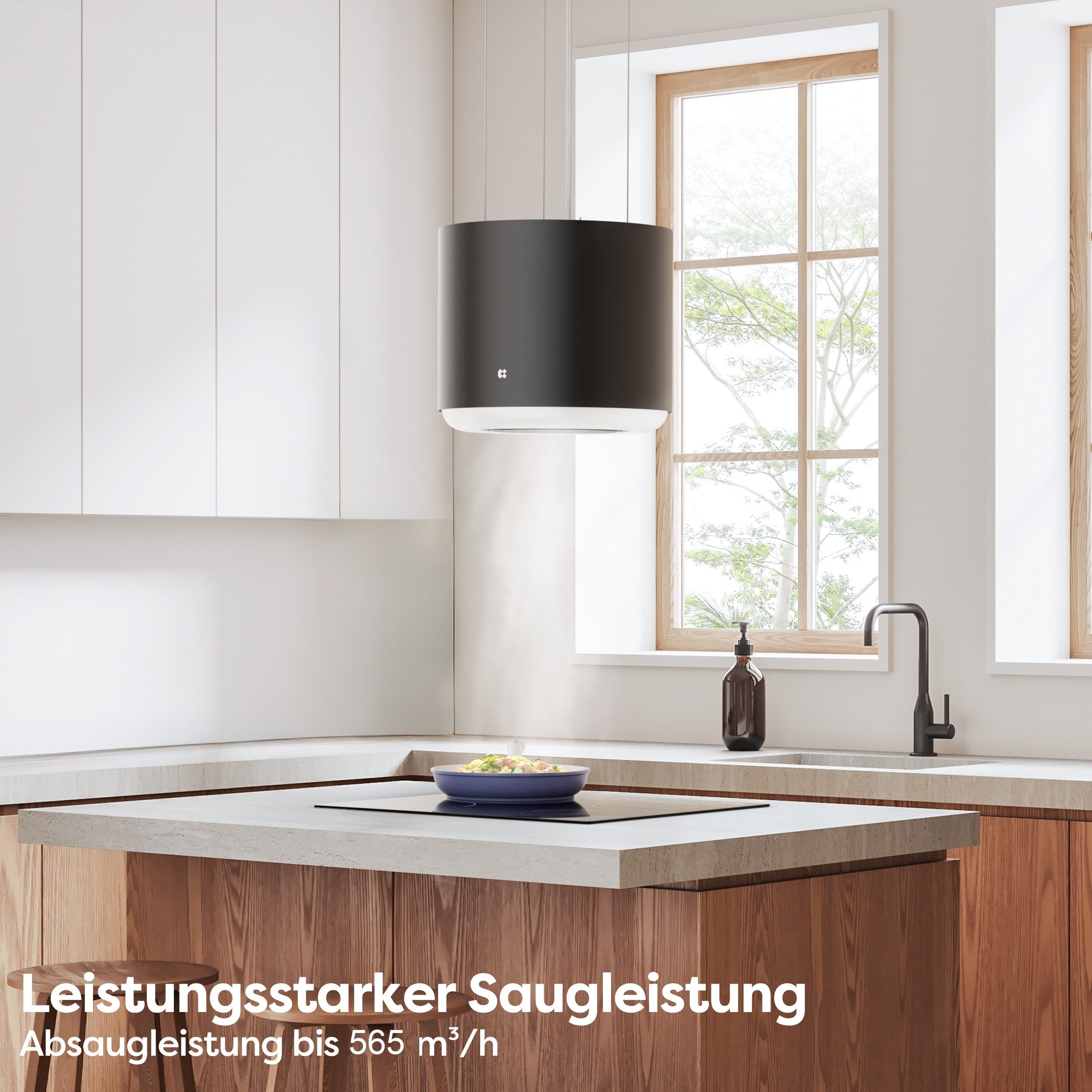 CIARRA Inselhaube 48 cm Dunstabzugshaube leise A+ 565 m³/h Umluft freihängend VM4838B 48 cm Dunstabzugshaube leise A+ 565 m³/h Umluft freihängend VM4838B, Kohlefiltern & Fettfiltern WIFI-APP Touch Control Inkl. BOOST 4 Stufen