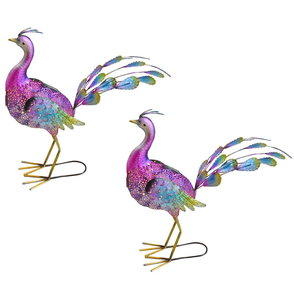 etc-shop LED Dekofigur, LED-Leuchtmittel fest verbaut, 2er Set LED Solar Deko Leuchten Pfau Design Garten Weg