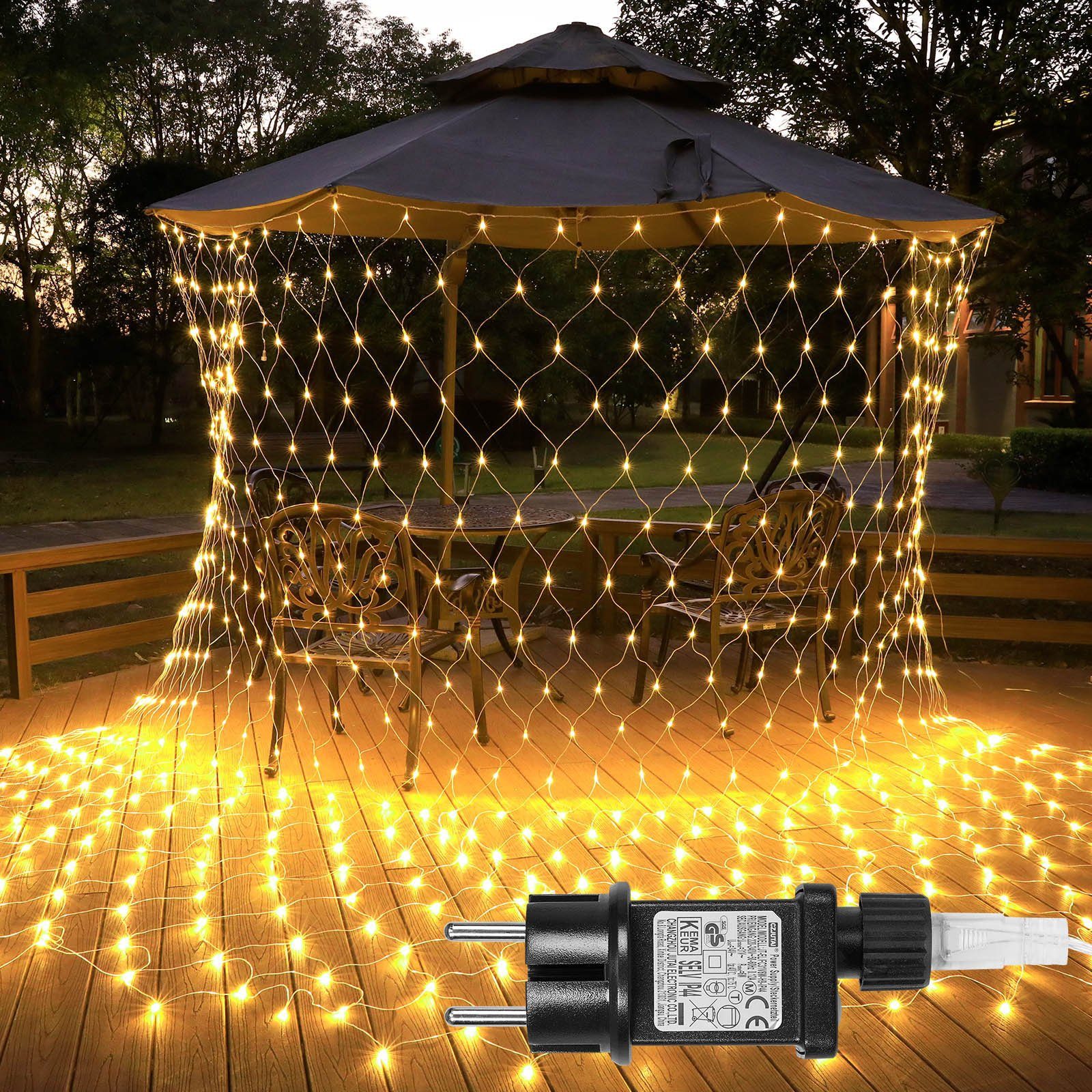 Sunicol LED-Lichternetz 2X3m LED Mesh Net Curtain Lichterkette, für draußen Weihnachten Garten, 200-flammig, Timer, Wasserdicht