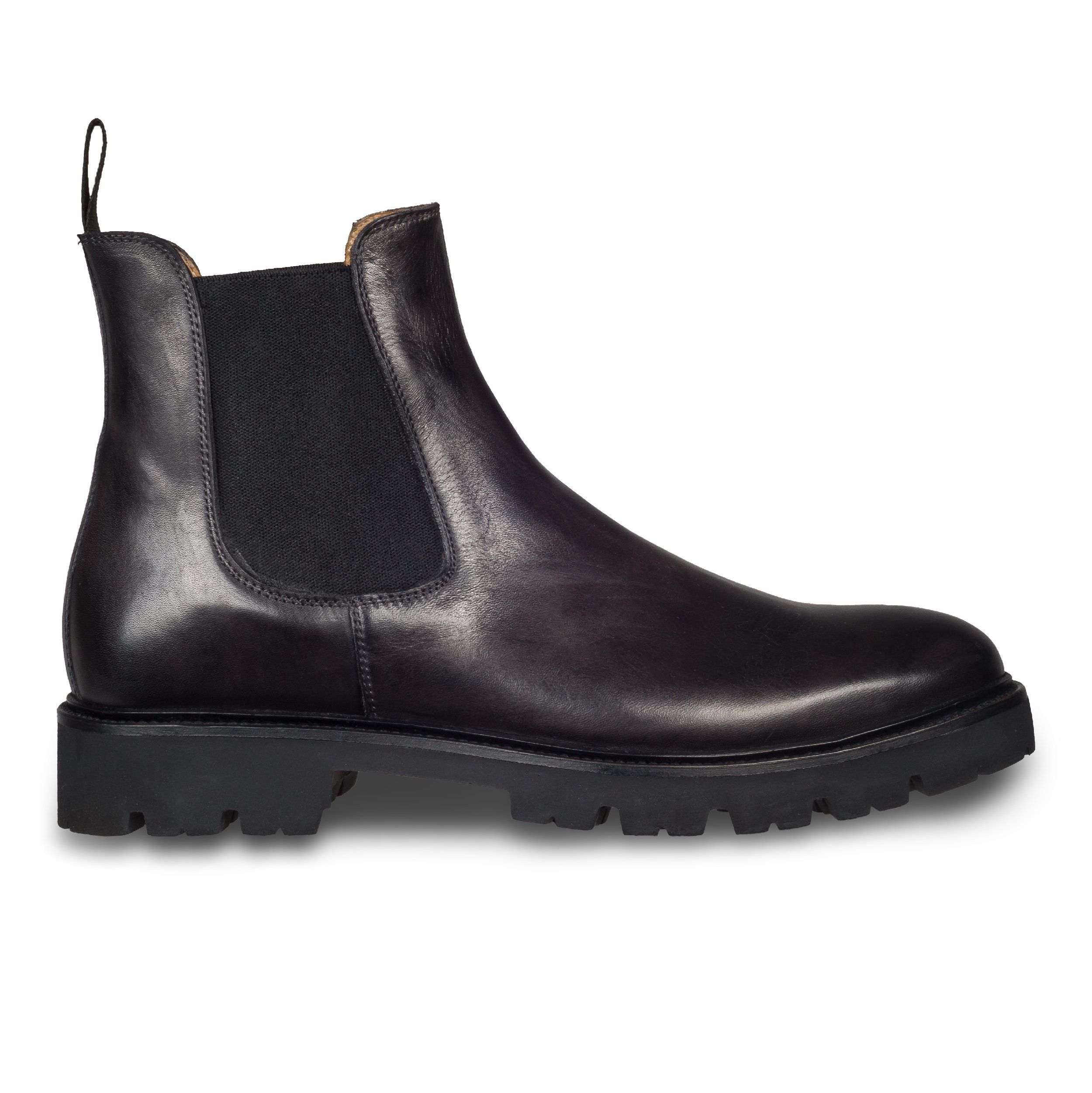BRECOS Herren Chelsea Stiefelette dunkelgrau, ultraleichte Gummi-Profilsohle Chelseaboots Handgefertigt in Italien