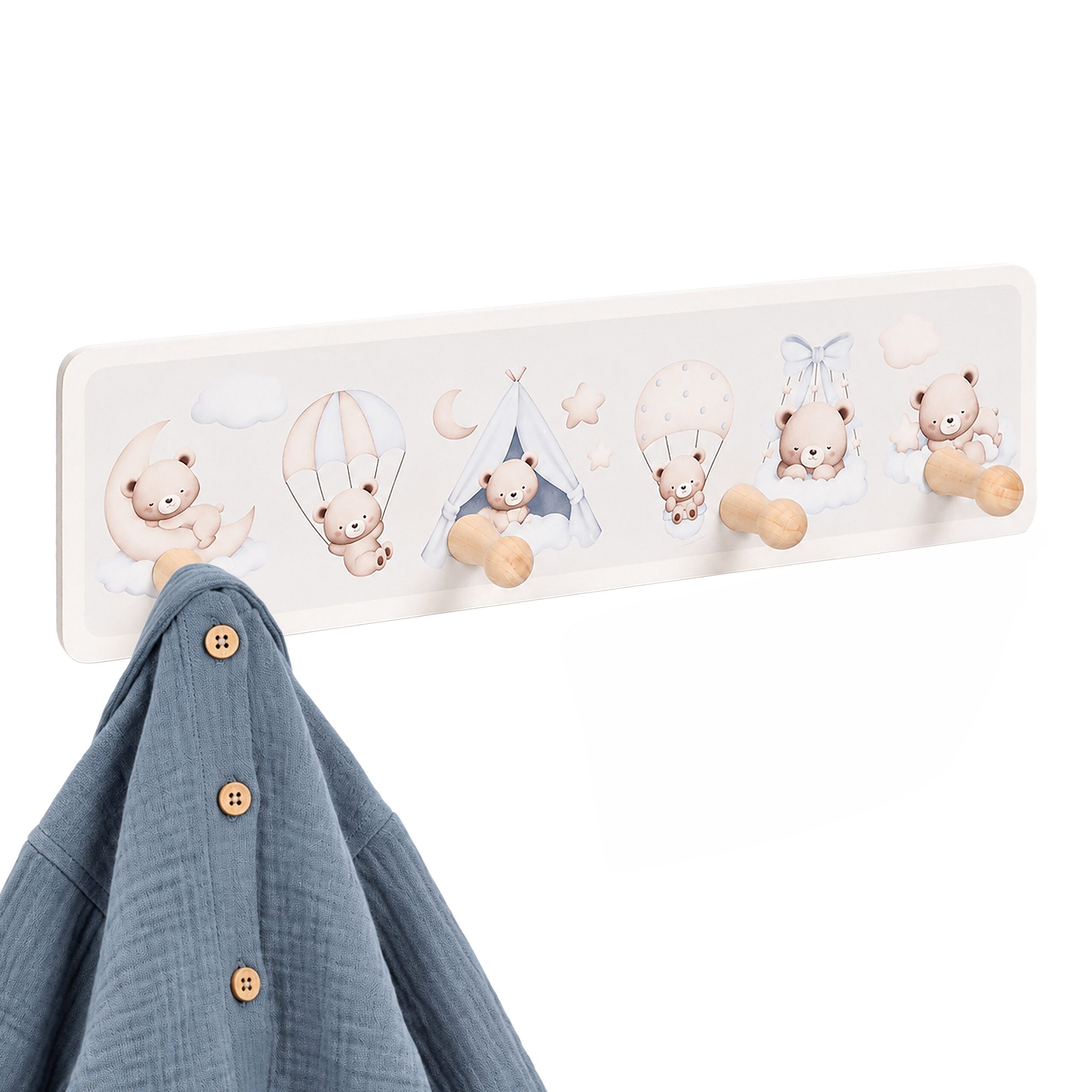 relaxdays Hakenleiste Kindergarderobe 4 Haken 10 x 38 cm, (1 St), C