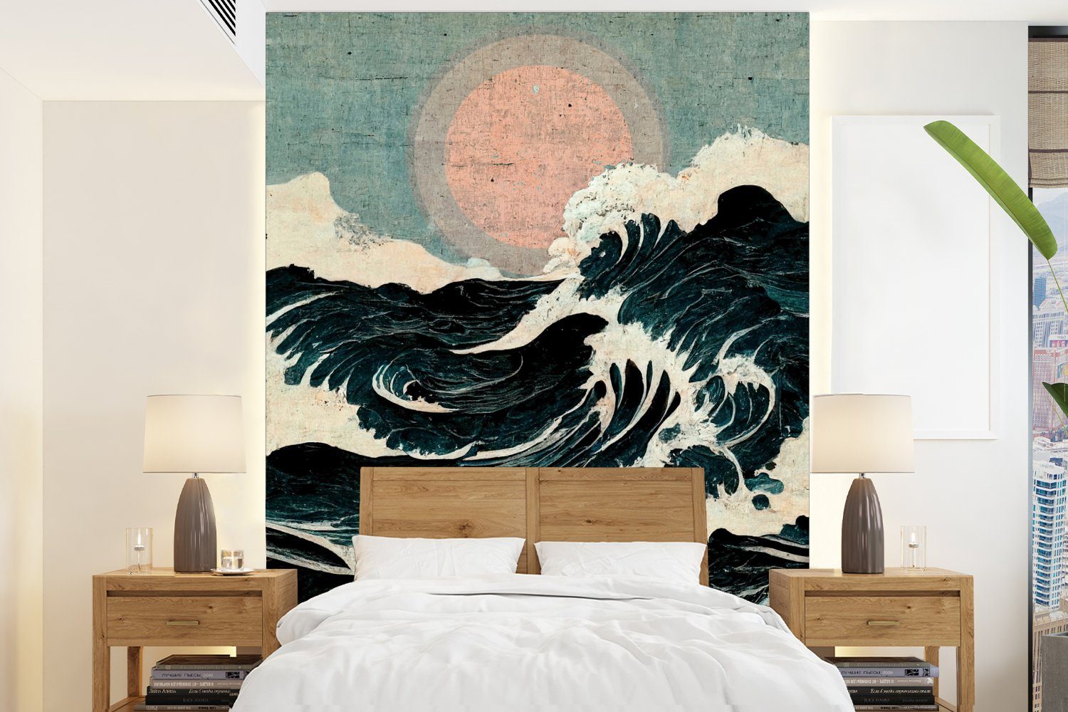 MuchoWow Fototapete Jahrgang - Meer - Wellen - Sonne, Matt, bedruckt, (4 St), Montagefertig Vinyl Tapete für Wohnzimmer, Wandtapete