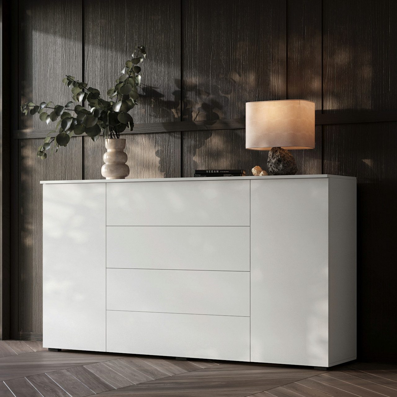 MOEBLINE Kommode Kommode Beistellkommode Sideboard mit Schubladen FIVO 05 weiß