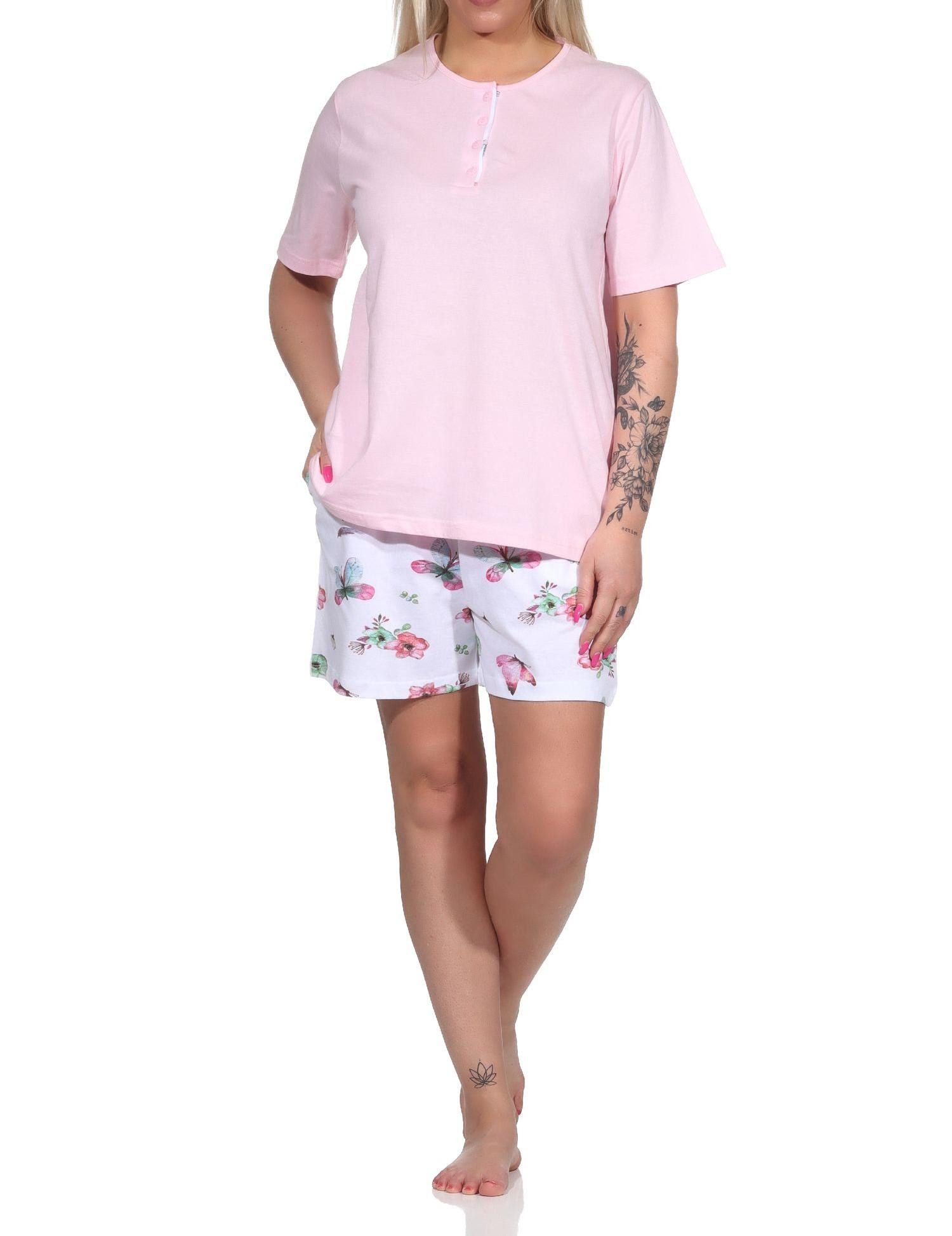 Pyjama Damen Shorty Schlafanzug kurzarm Pyjama mit kurzer Hose