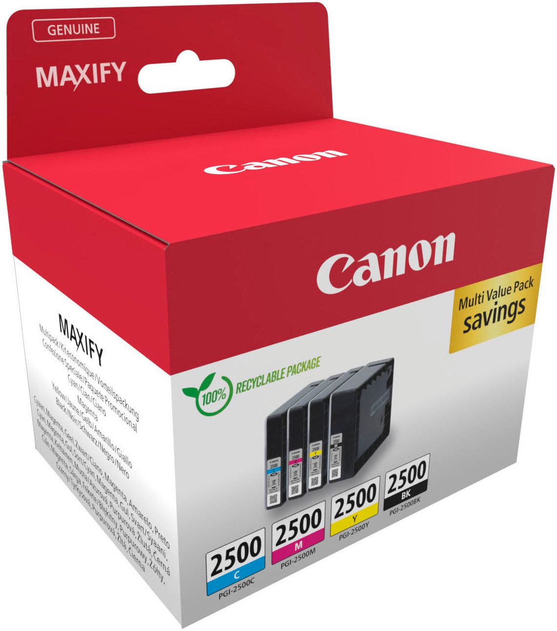 Canon PGI-2500 BK/C/M/Y Tintenpatrone (Doppelpack, 4-tlg., Original Druckerpatronen, schwarz)