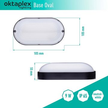 Oktaplex lighting LED Deckenleuchte Base 800lm 9W, Durchgangsverdrahtung, LED fest verbaut, Neutralweiß 4000K, Wandlampe IP65 Kellerleuchte LED schwarz Deckenlampe