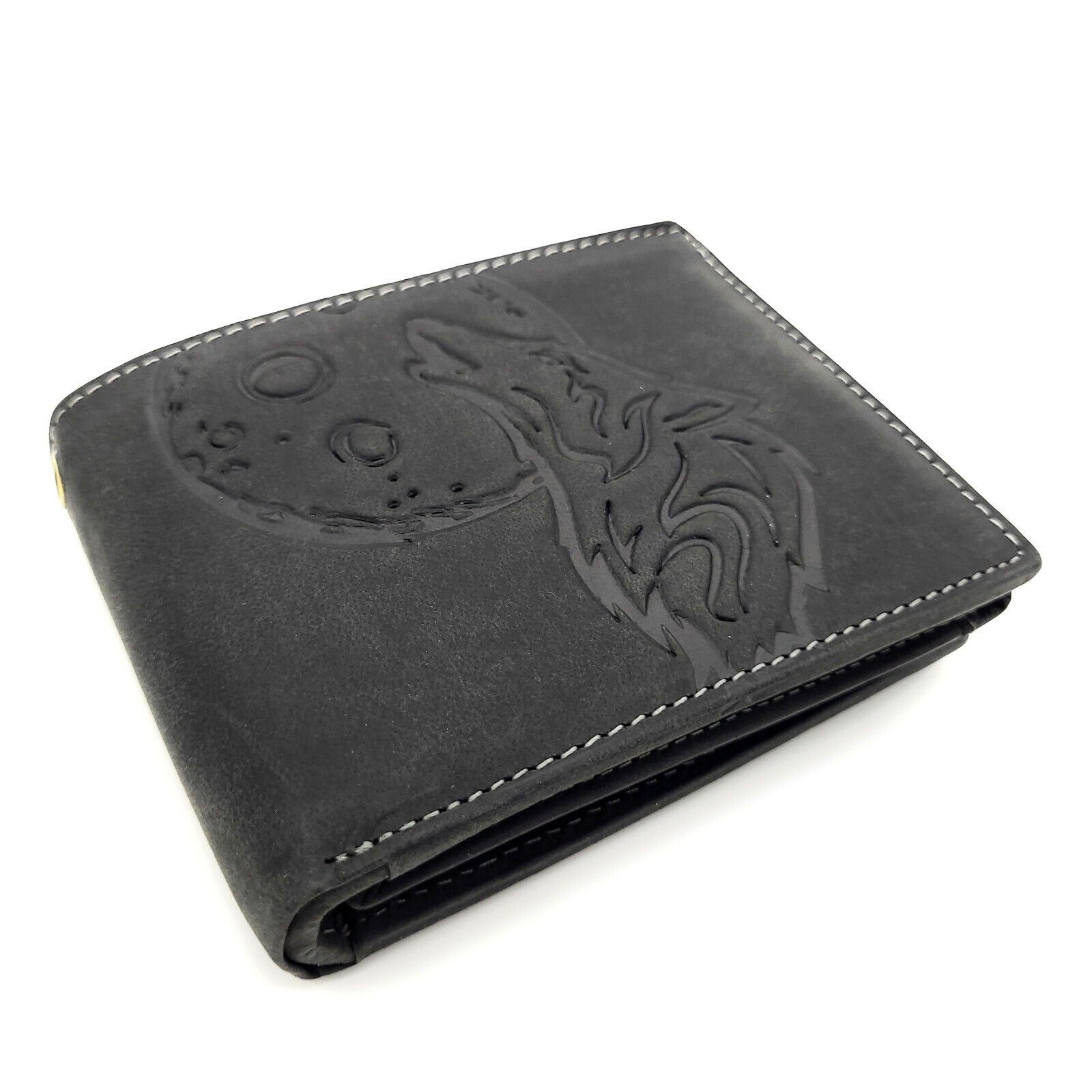 JOCKEY CLUB Geldbörse echt Leder heulender schwarz Farbe Schutz mit Wolf, Portemonnaie Geldbeutel, Mond, RFID