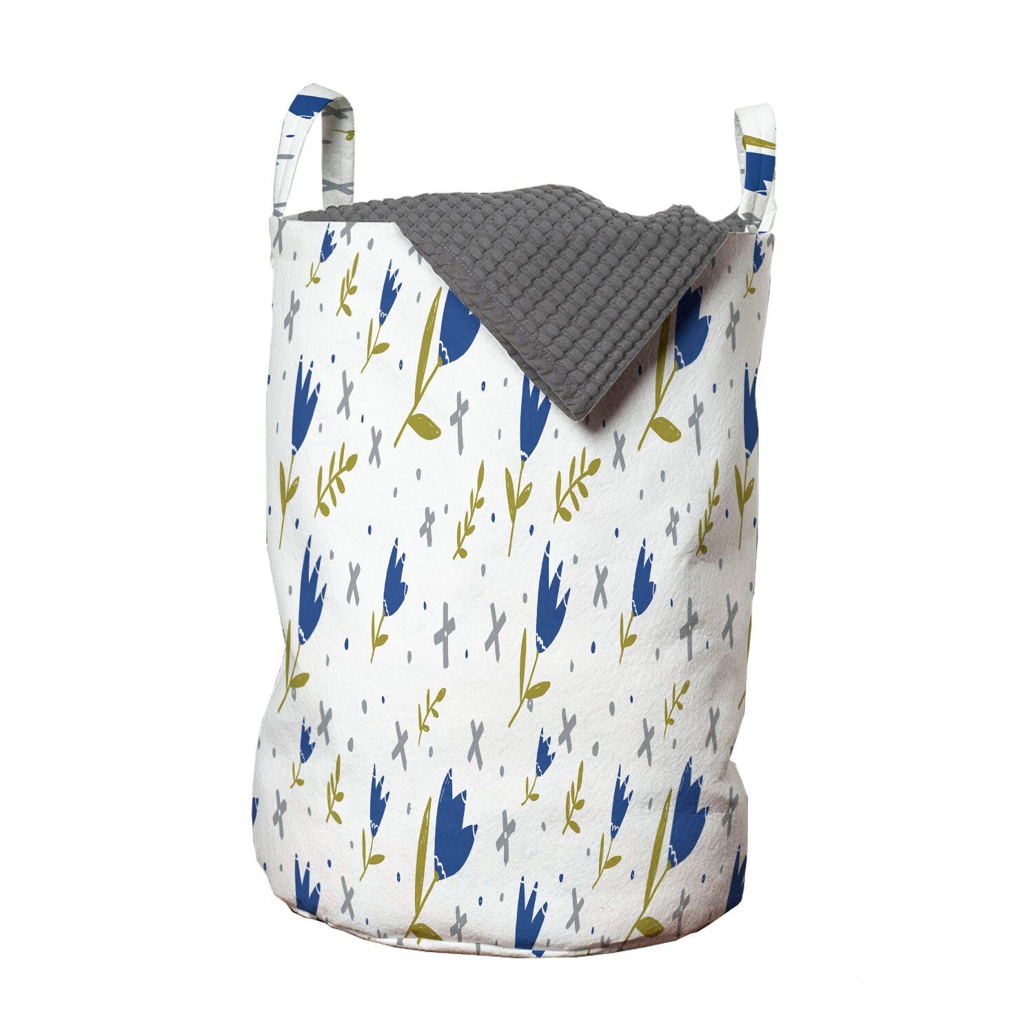 Abakuhaus Wäschesäckchen Wäschekorb mit Griffen Kordelzugverschluss für Waschsalons, skandinavisch Blühender Blaue Tulpen