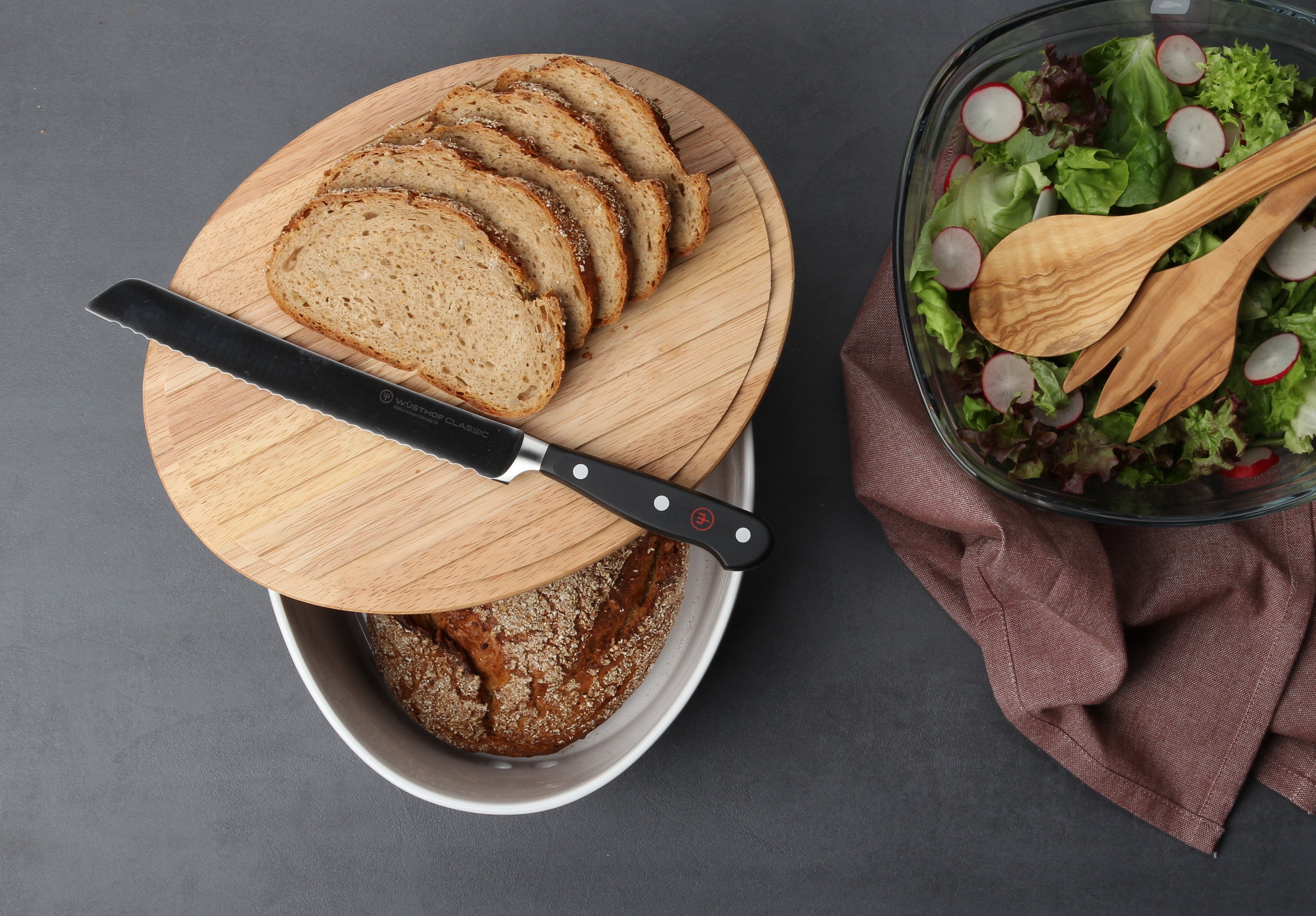 Continenta Brotkasten, Keramik, (1-tlg), Brottopf, mit Holzdeckel, auch als Brotschneidbrett nutzbar