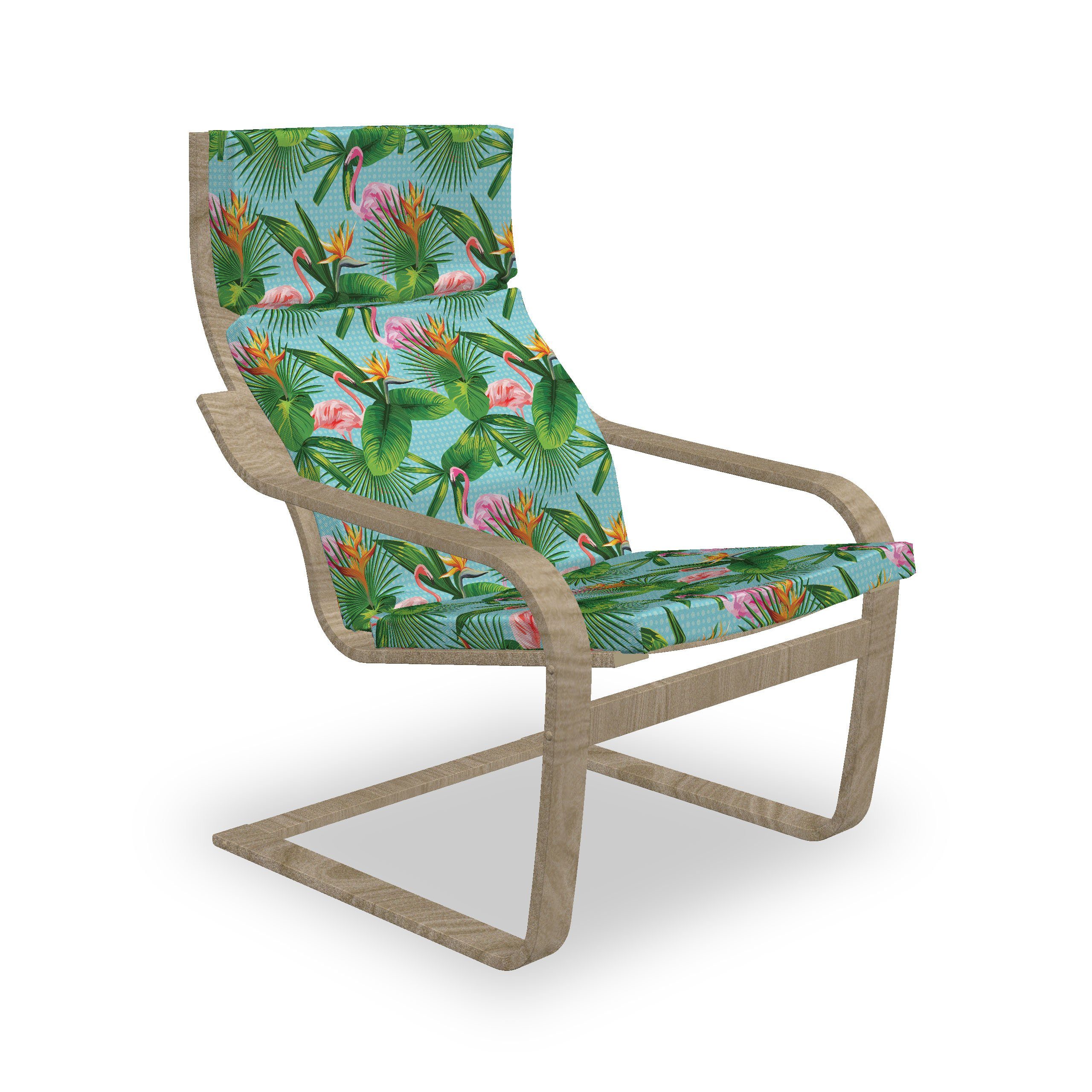 Abakuhaus Stuhlkissen Sitzkissen mit Stuhlkissen mit und Hakenschlaufe Flamingos und Tropical Reißverschluss, Dots Blätter