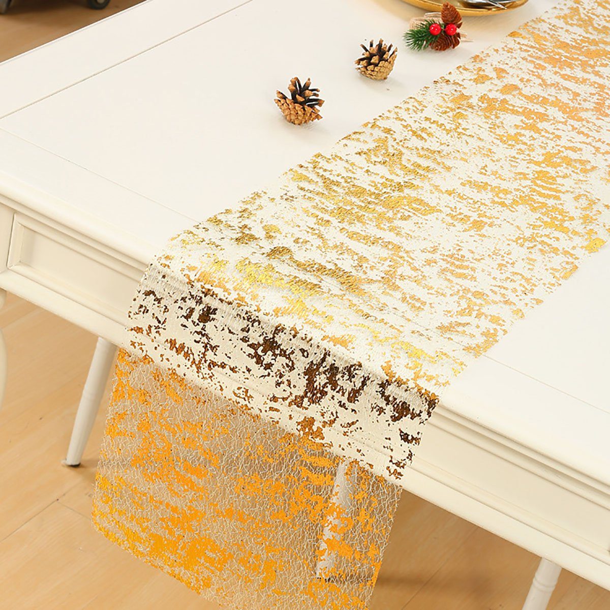 Tischläufer mit in glänzend Polyester Tischband Beschicht golden CTGtree