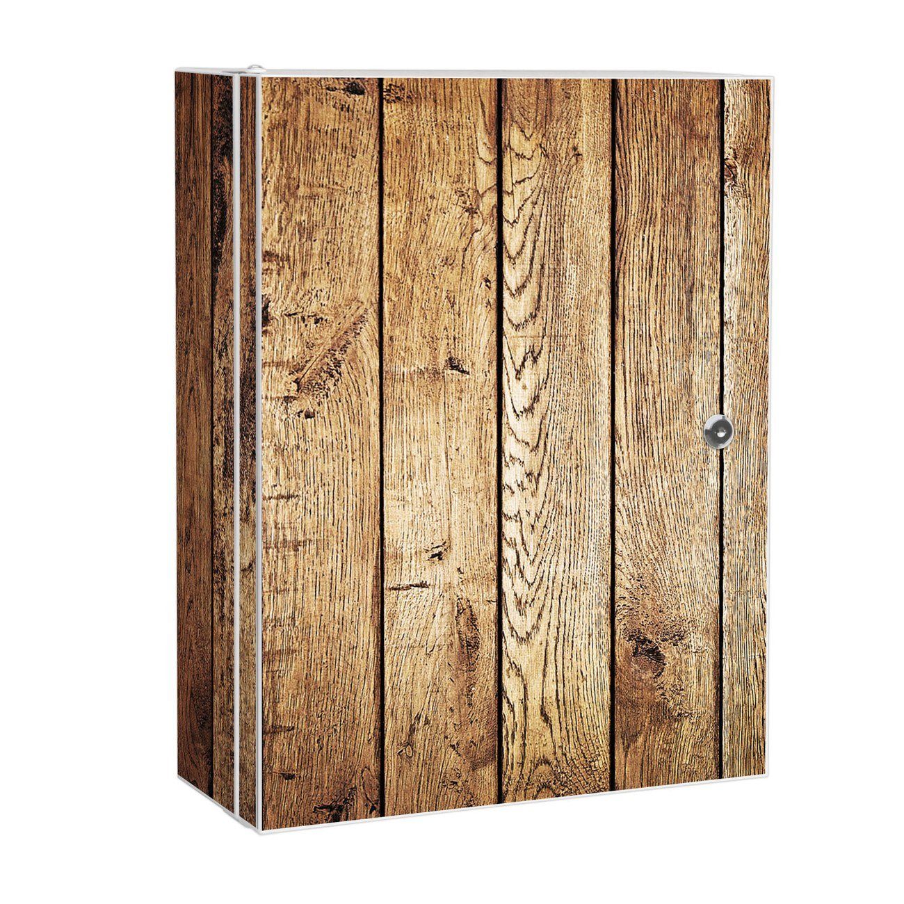 banjado Medizinschrank Stahl Geöltes Holz (abschließbar, 3 große und 2 kleine Fächer) 35 x 46 x 15cm weiß