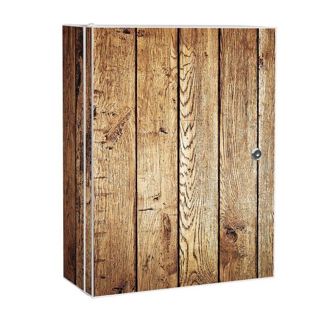 banjado Medizinschrank “Stahl Geöltes Holz” (abschließbar, 3 große und 2 kleine Fächer) 35 x 46 x 15cm