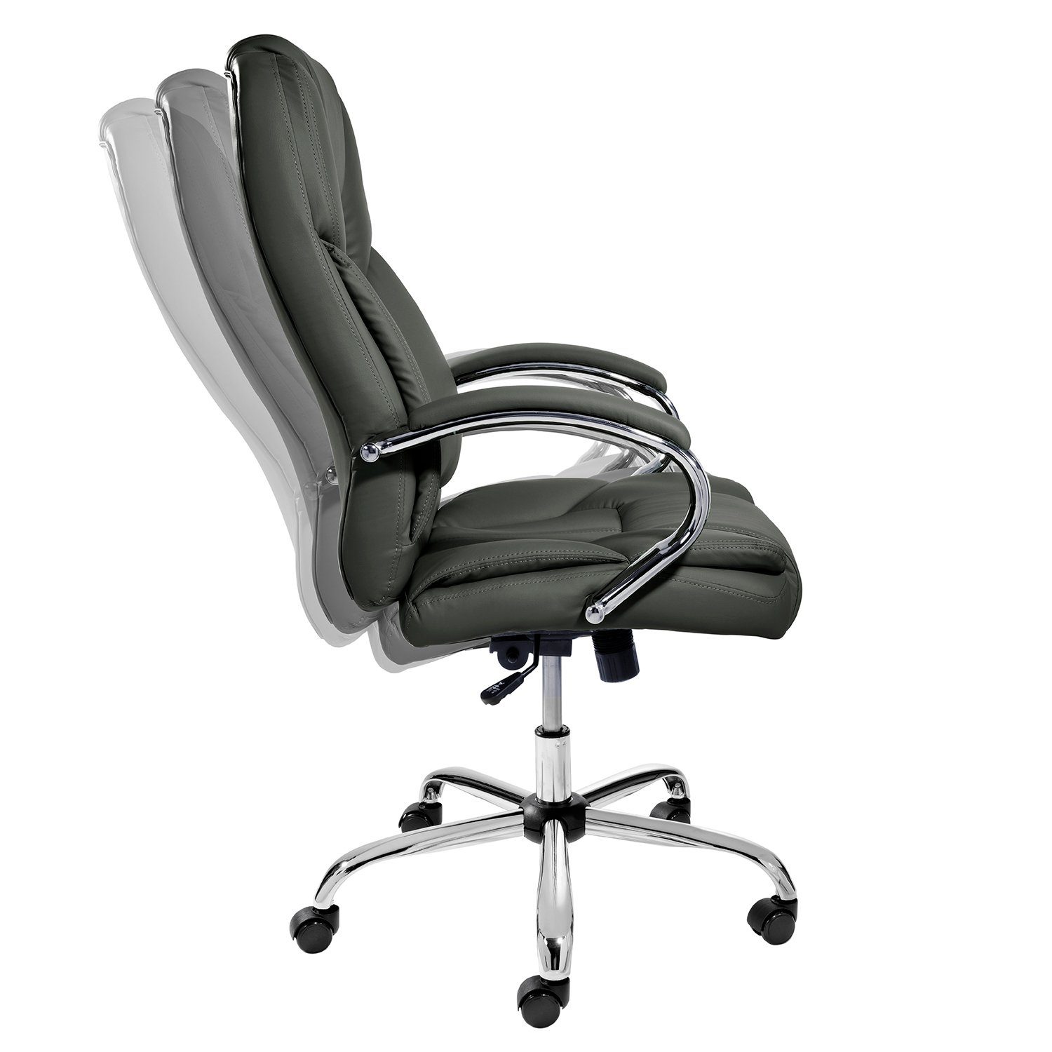 TPFLiving Chefsessel Dallas mit abgebremsten Rollen (XXL Bürostuhl ergonomisch gepolsterter Schreibtischstuhl), Drehstuhl aus Kunstleder, Belastbarkeit bis 150 kg - Schwarz