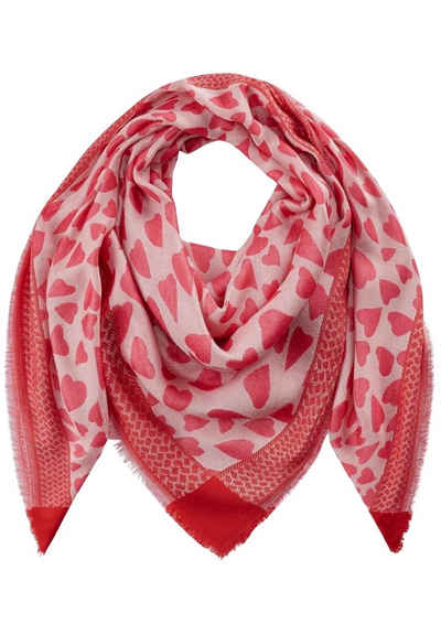 Codello Dreieckstuch Codello Damen Tuch mit Herzmotiven Farbe rosa, Fransenabschlüsse rundum
