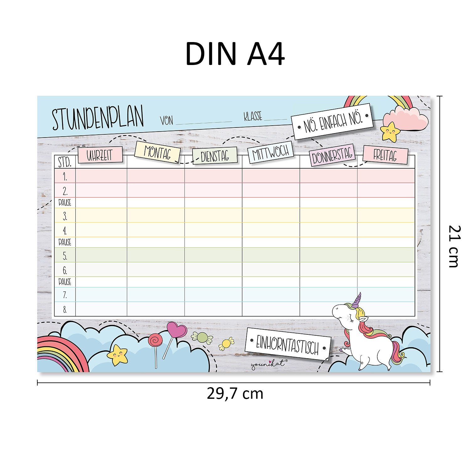younikat Schülerkalender Einhorn Stundenplan mit magnetischer Rückseite I Abwischbar I DIN A4