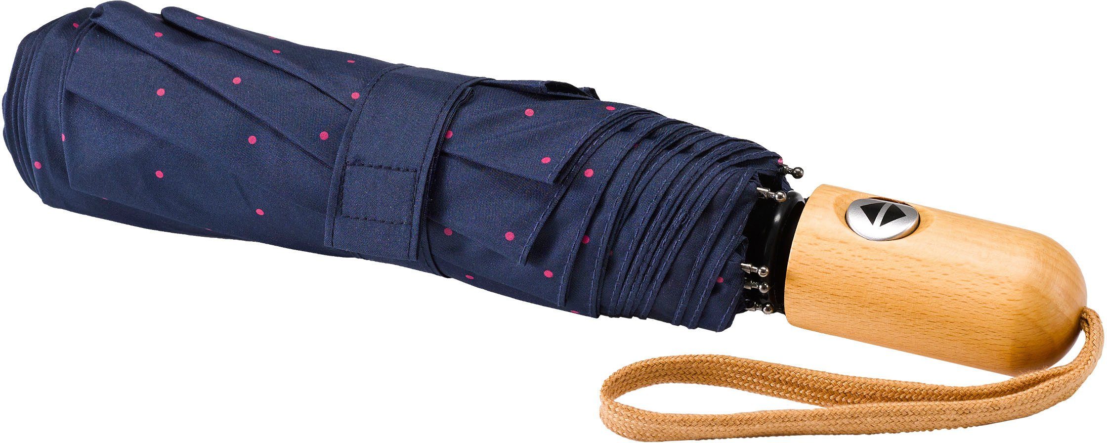 EuroSCHIRM® Taschenregenschirm Punkte Umwelt-Taschenschirm, marine, pink