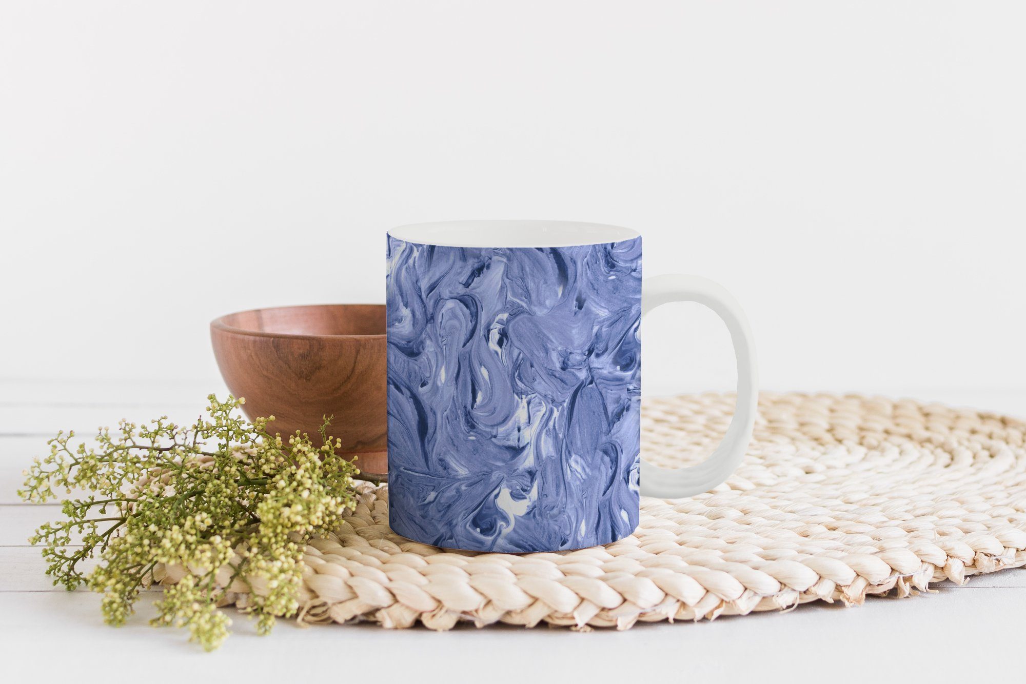 MuchoWow Blau Marmor Teetasse, Becher, Tasse - Keramik, Teetasse, Kaffeetassen, Farbe Muster, - - Geschenk