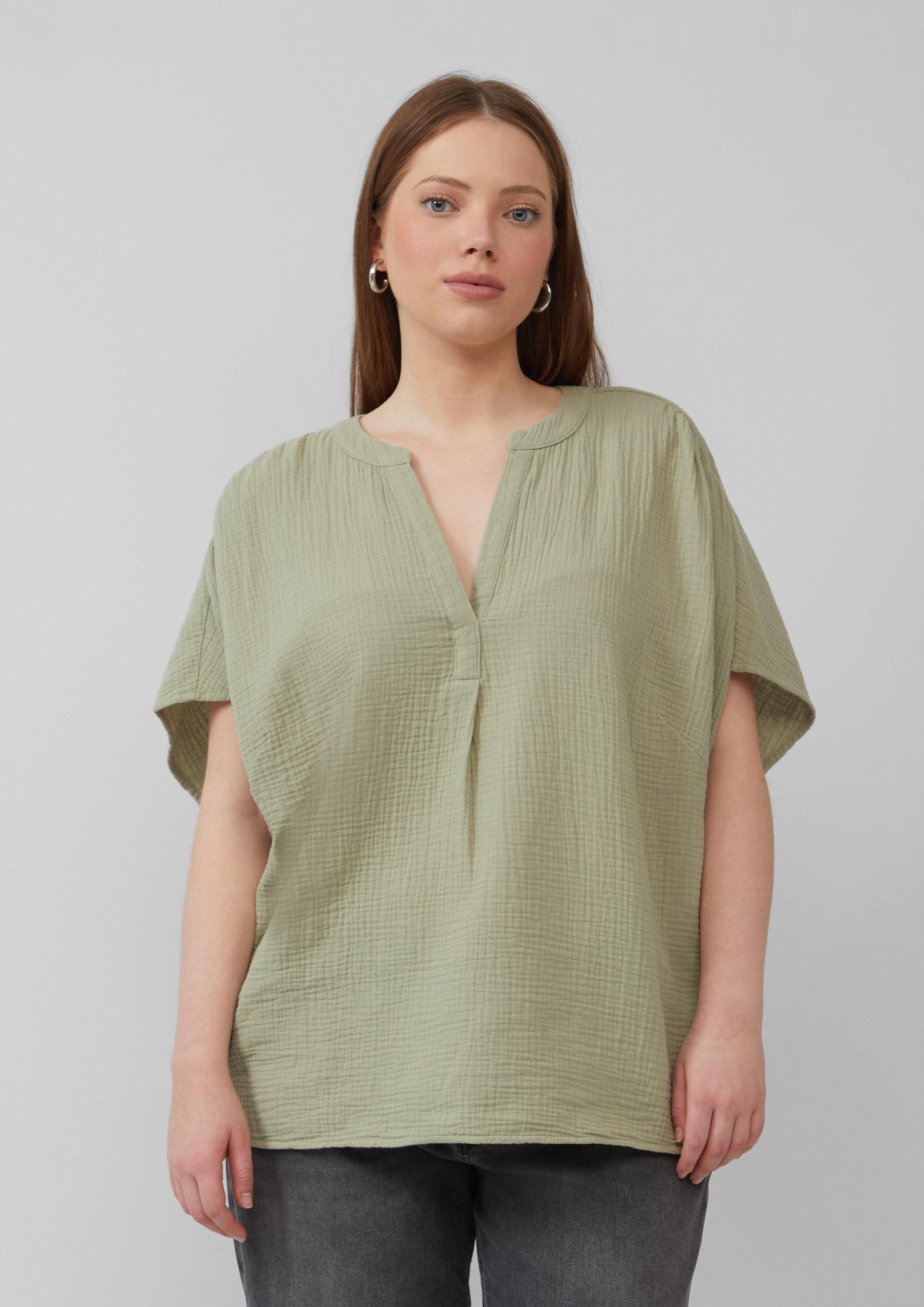 QS Kurzarmbluse Bluse Doubleface-Bluse mit Raffung