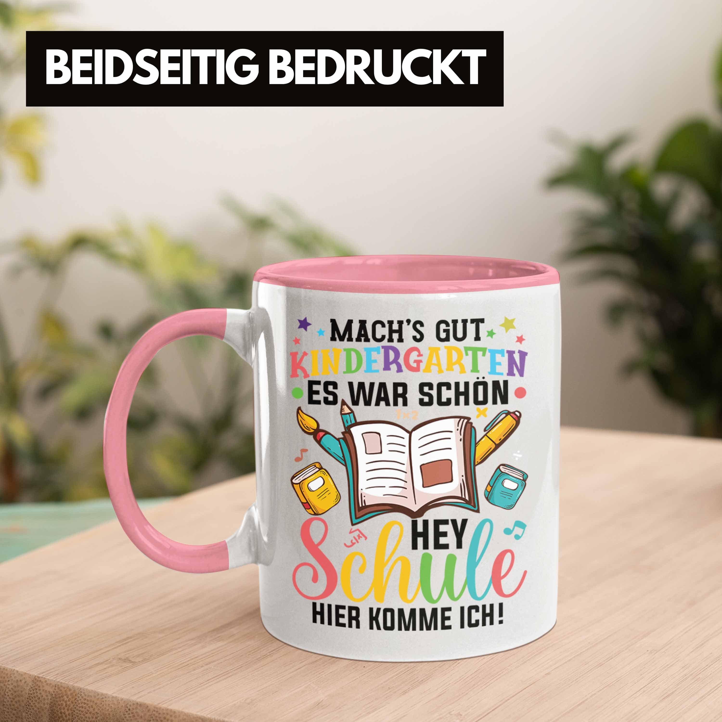 Rosa Trendation Erster zur Trendation Tschüss Tasse Hallo Kinderkarten Grundschule Einschulung Geschenk Tasse Schultag -