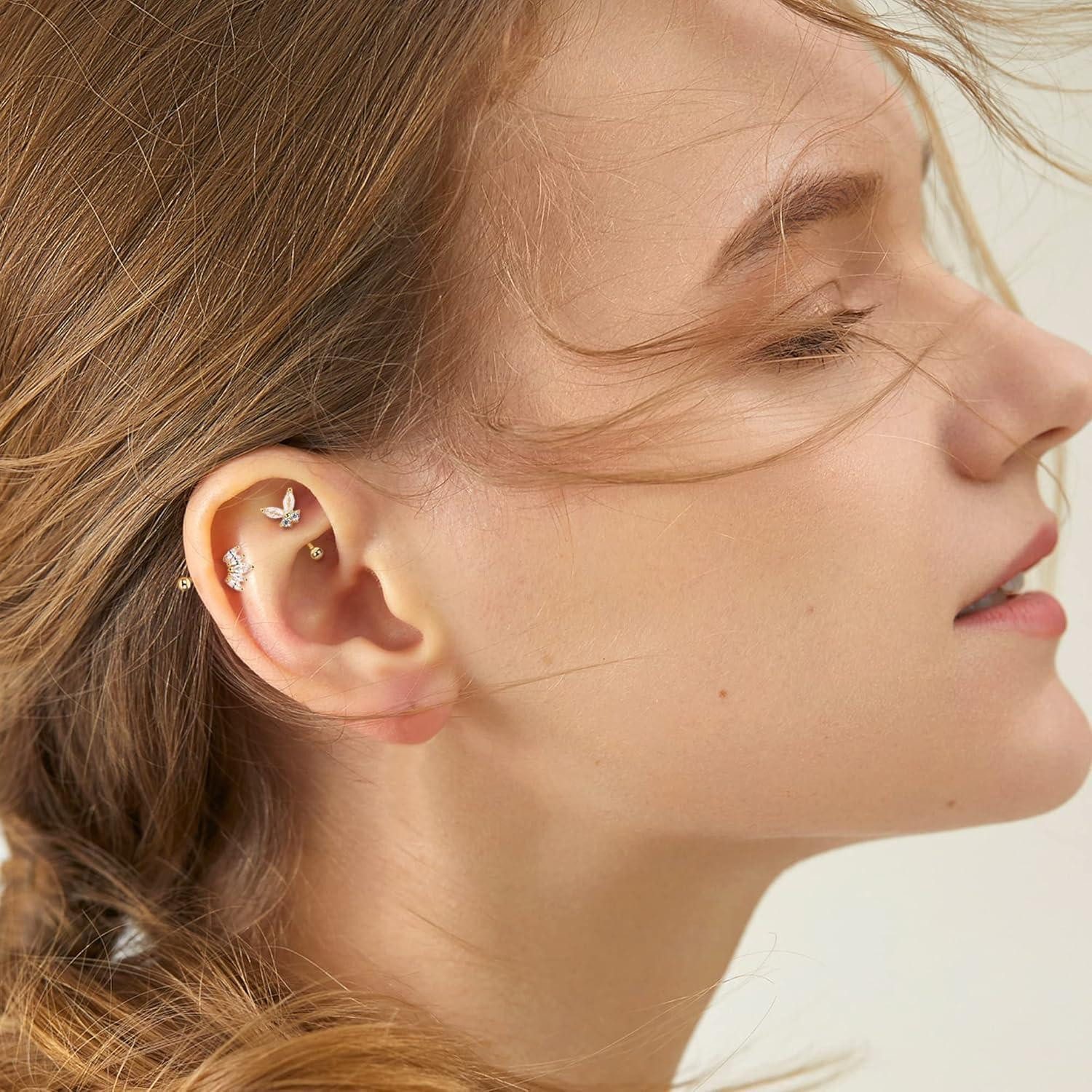 Dochais Augenbrauenpiercing 12 Stück Augenbrauen Piercing Set Curved Barbell Rook Daith Schmuck