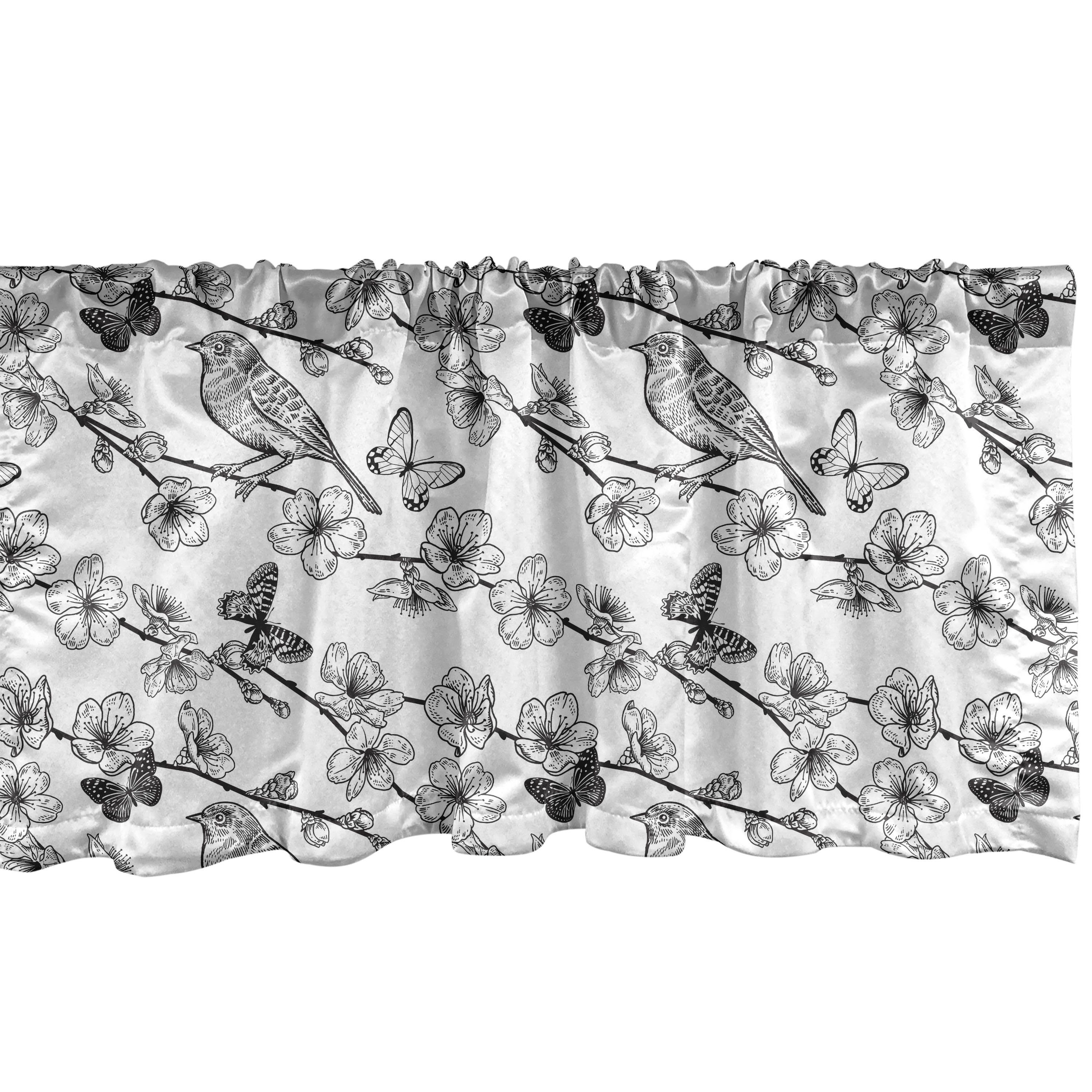 Scheibengardine Vorhang Volant für Küche Schlafzimmer Dekor mit Stangentasche, Abakuhaus, Microfaser, Natur-Kunst Flüchtiger Vogel Schmetterlinge