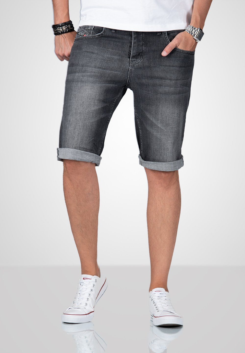 Alessandro Salvarini Jeansshorts ASSomerio mit Knopfverschluss grau