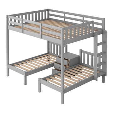 Odikalo Kinderbett 1*140x200 cm + 2*70x140 cm, 3-in-1 Kinderhochbett mit Nachttisch, Grau
