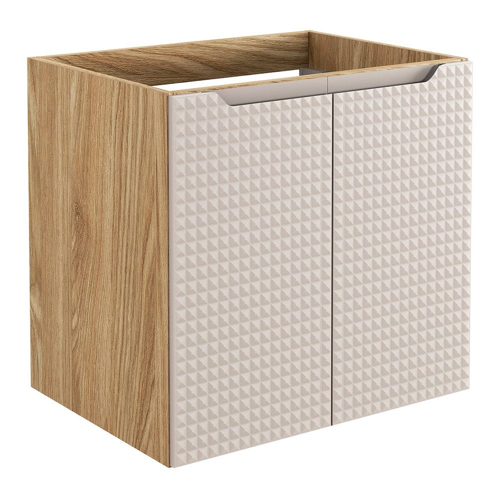 Lomadox Waschbeckenschrank LONDON-56-BEIGE Waschtischschrank, 60cm breit, 3D-Struktur, Softclose, 2-türig